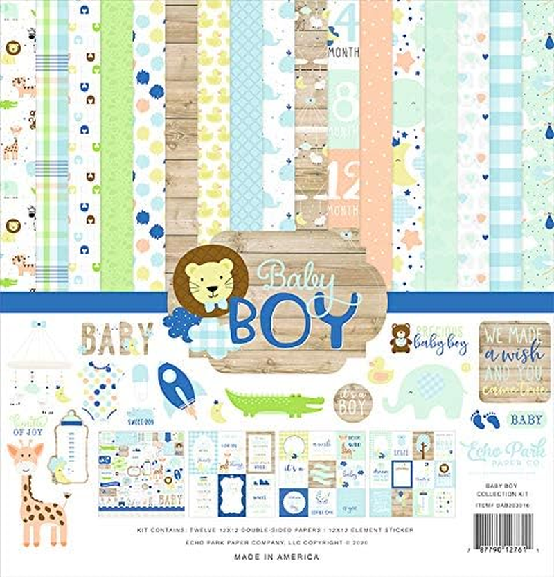 Echo Park Paper Company Baby Boy Collection Kit Paper, Blue, Green, Mint, Yellow 12-X-12-Inch