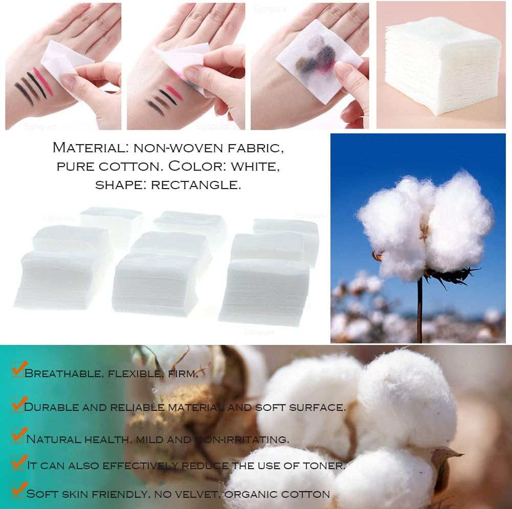 AKOAK 450 Pcs Manicure Removal Cleaning Tape Nonwoven Glue Cleaning Pad Nail Polish Cleaning Rags Pure Natural Cotton Fiber Eyelash Extension Accessories image number 2
