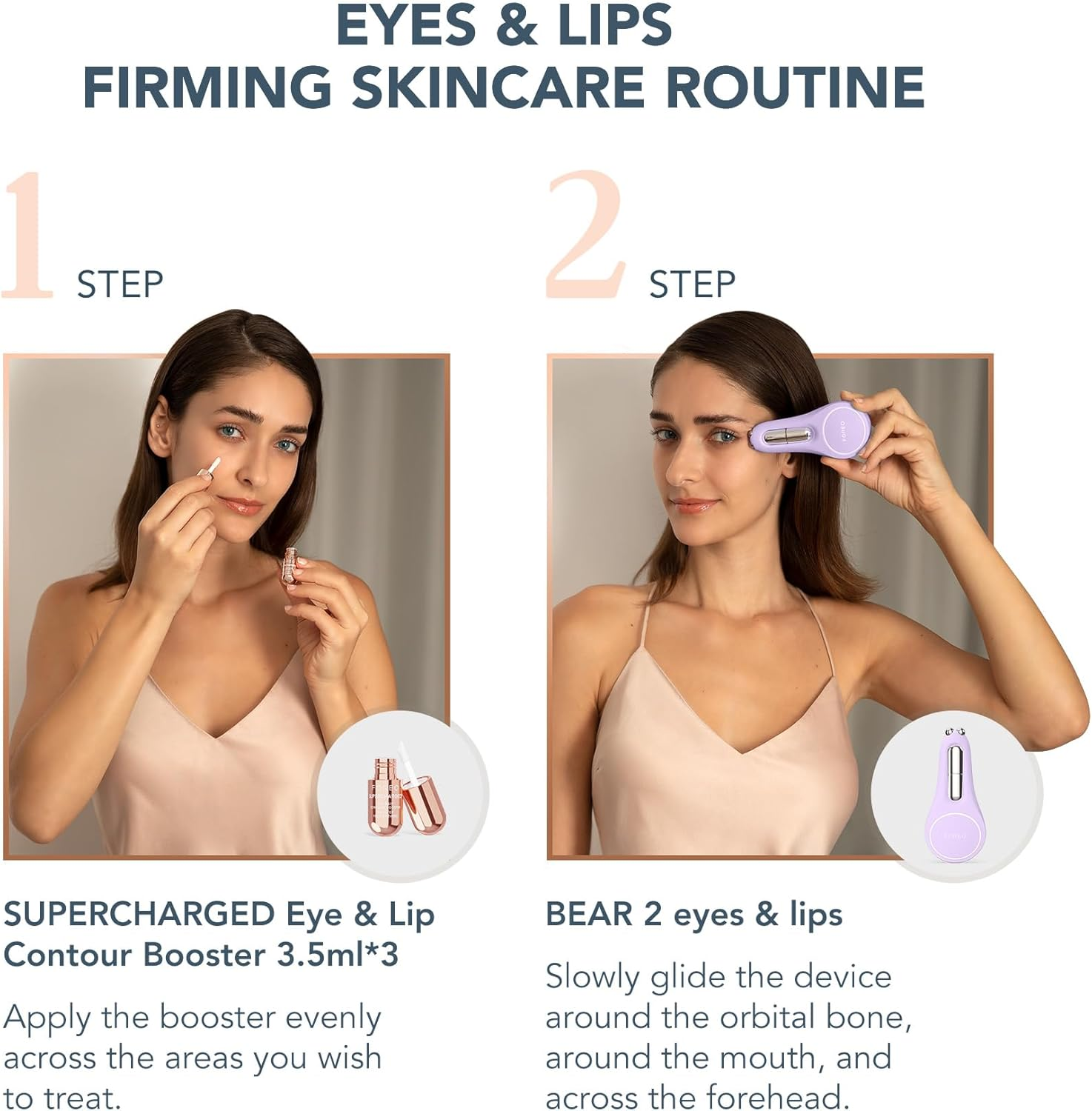 FOREO a Wink 'N' a Smile Bundle - BEAR 2 Eyes & Lips Microcurrent Smoothing Device + FOREO SUPERCHARGED Eye & Lip Contour Booster Serum 3X3.5Ml - Dark Circles under Eye Treatment and Lip Plumper Device image number 2