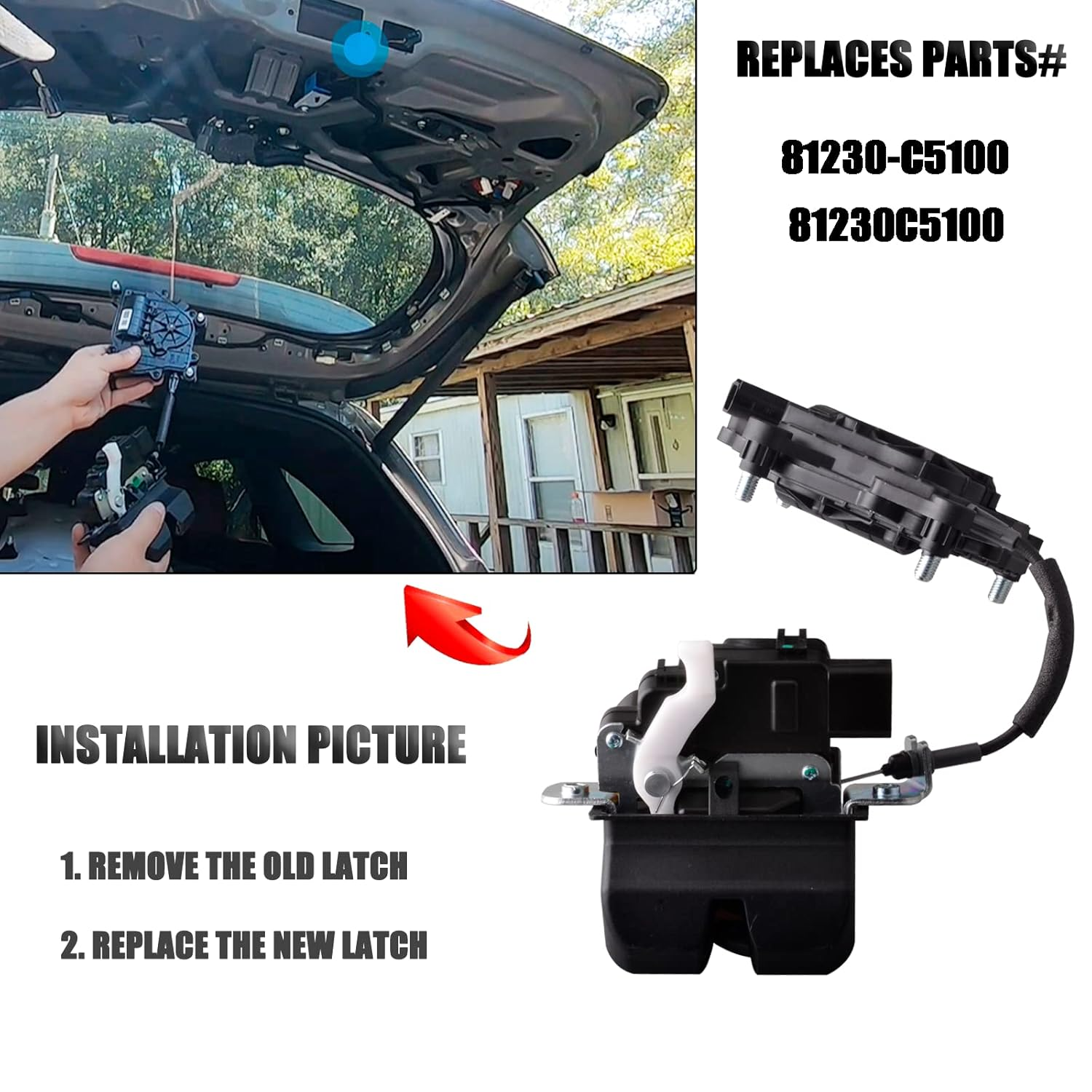Rear Trunk Latch Assembly Compatible for Kia Sorento 2016-20 Replace Power Tailgate Door Latch Actuator 81230-C5100 image number 2