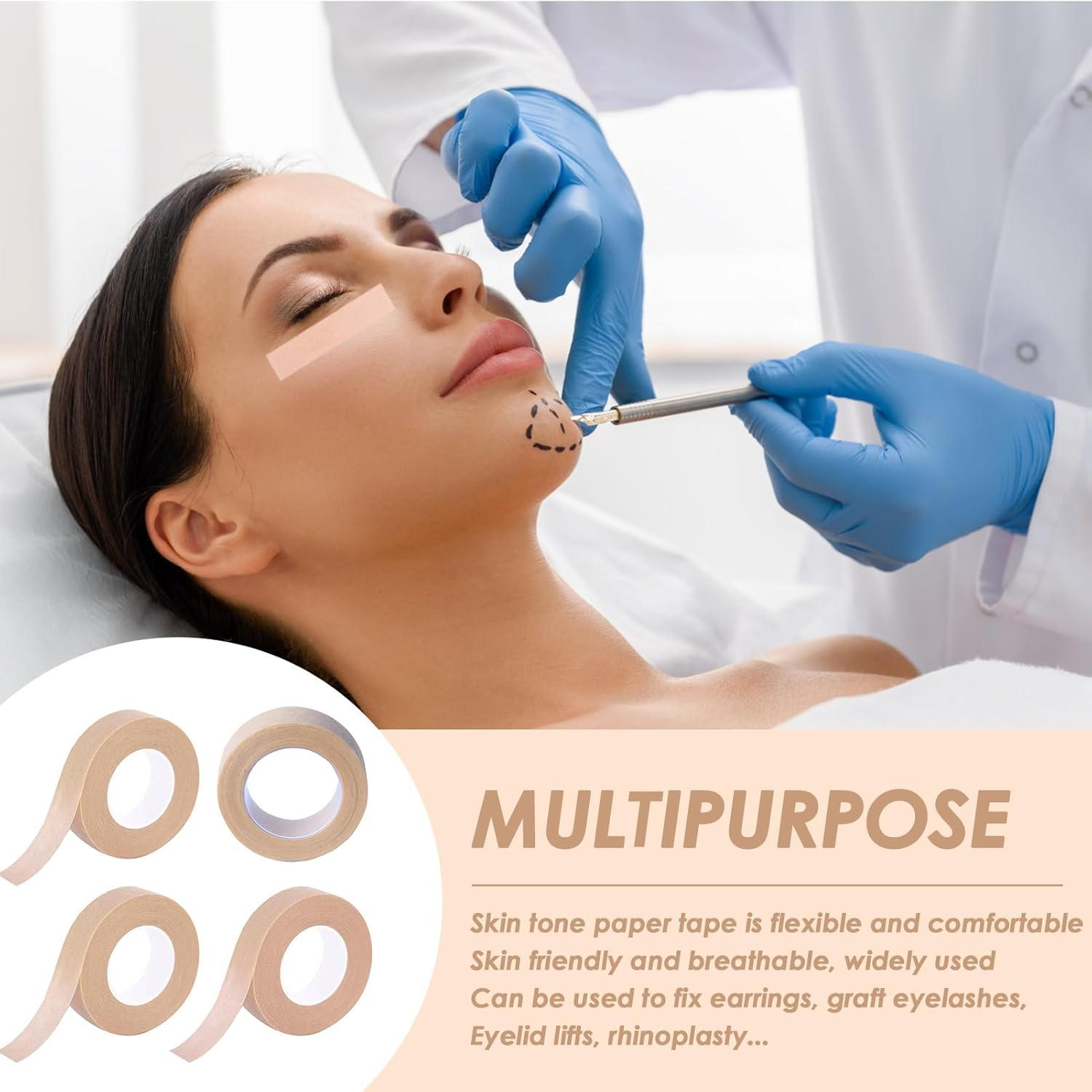 4 Rolls PE Micropore Medical Paper Tape Roll 1.25Cm X 9.14M, Flexible & Breathable Medical Tape for Eyelash Extensions Wound Sensitive Skin Injuries Swelling Sports (Skin) image number 2