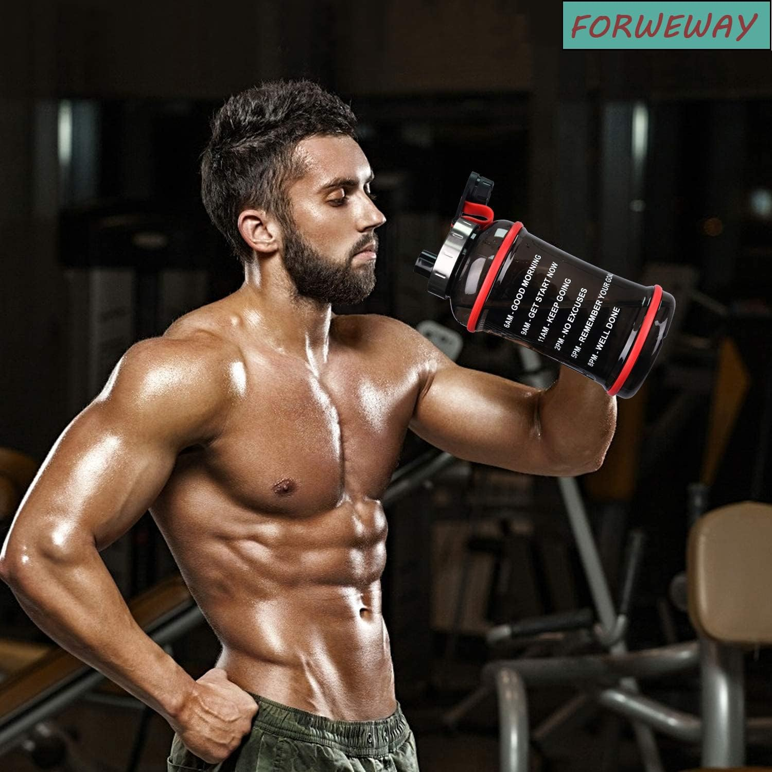 FORWEWAY Large Sports Water Bottle 2.2L Eco-Friendly Bpa-Free Leak-Proof Extra-Strong Reusable Durable with Capacity Maeker Big Water Container for Outdoor Fitness Cycling Hiking Camping (2.2L Black)