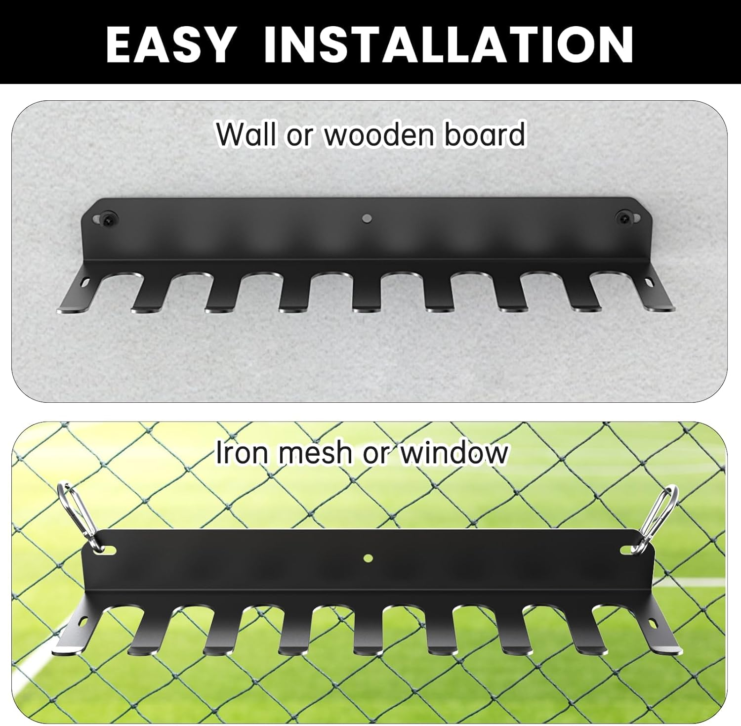 Cozioz Baseball Bat Rack Wall Mount &ndash; Holds 16 Bats, Sports Equipment Organizer with Heavy Duty Hooks for Gym, Garage, Gloves, Bags, Barbells &ndash; Black image number 6