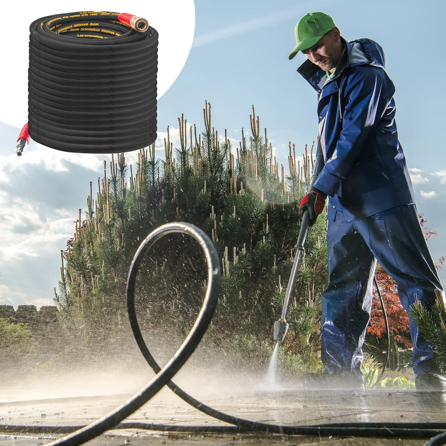 Hourleey 50FT Pressure Washer Hose with 3/8 Inch Quick Connect, High Tensile Wire Power Washer Hose, 4000 PSI image number 1