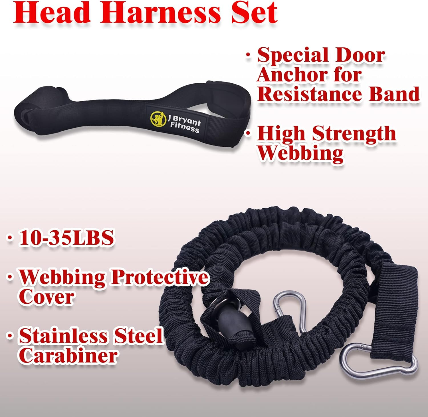 J Bryant Adjustable Neck Harness Head Strap for Weight Lifting with Resistance Tube Bands and Door Anchor Set for Neck Strength Training Exercise Equipment image number 6