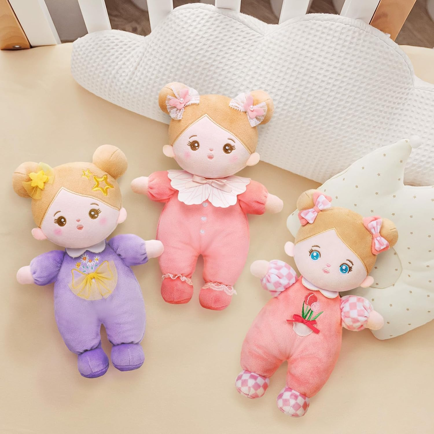 OUOZZZ Soft Baby Doll 10" Baby Toys 6-12 Months Birthday Gifts Infant Shower Toy Sleeping Buddy Tulip Pink Dress Toddlers Kids image number 6