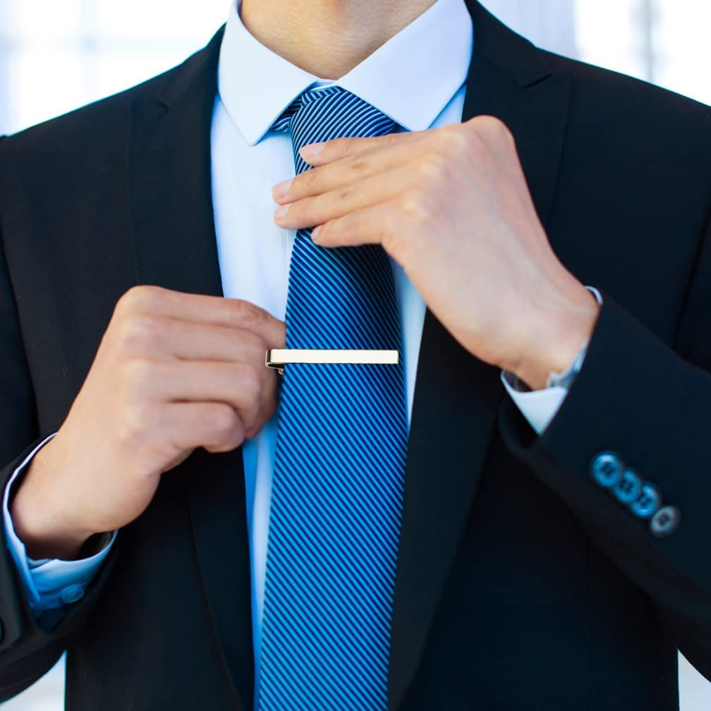 Viaky Classic Style Men'S Tie Clips, Neck Ties Necktie Bar Pinch Clip with Gold Silver Black 3 Tone, Best Gifts for Your Father, Lover and Friends in Xmas, Anniversary, Wedding, Party, Meeting