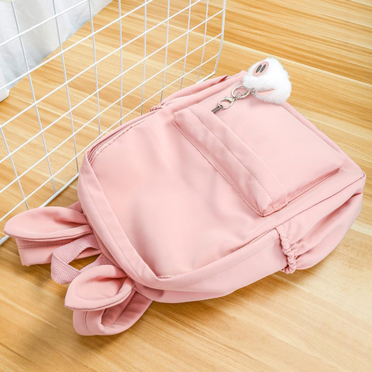 GALPADA Pink Rabbit Ear Backpack for Cute Casual Satchel with Hairball Accent Lightweight School Bookbag Travel Storage Bag image number 3