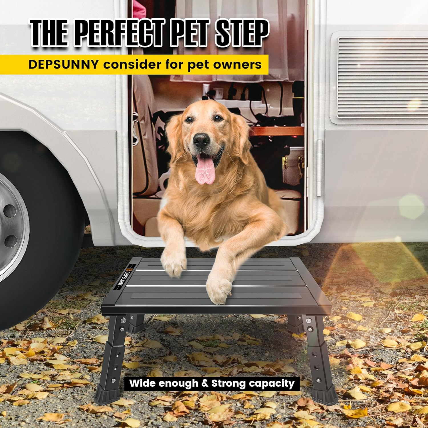 DEPSUNNY Adjustable RV Step Stool, 3-Step Height Adjustment, Foldable Legs, Wide Anti-Slip Surface,Supports up to 1,000 Lb, Premium Aluminum Construction Easy to Carry image number 5