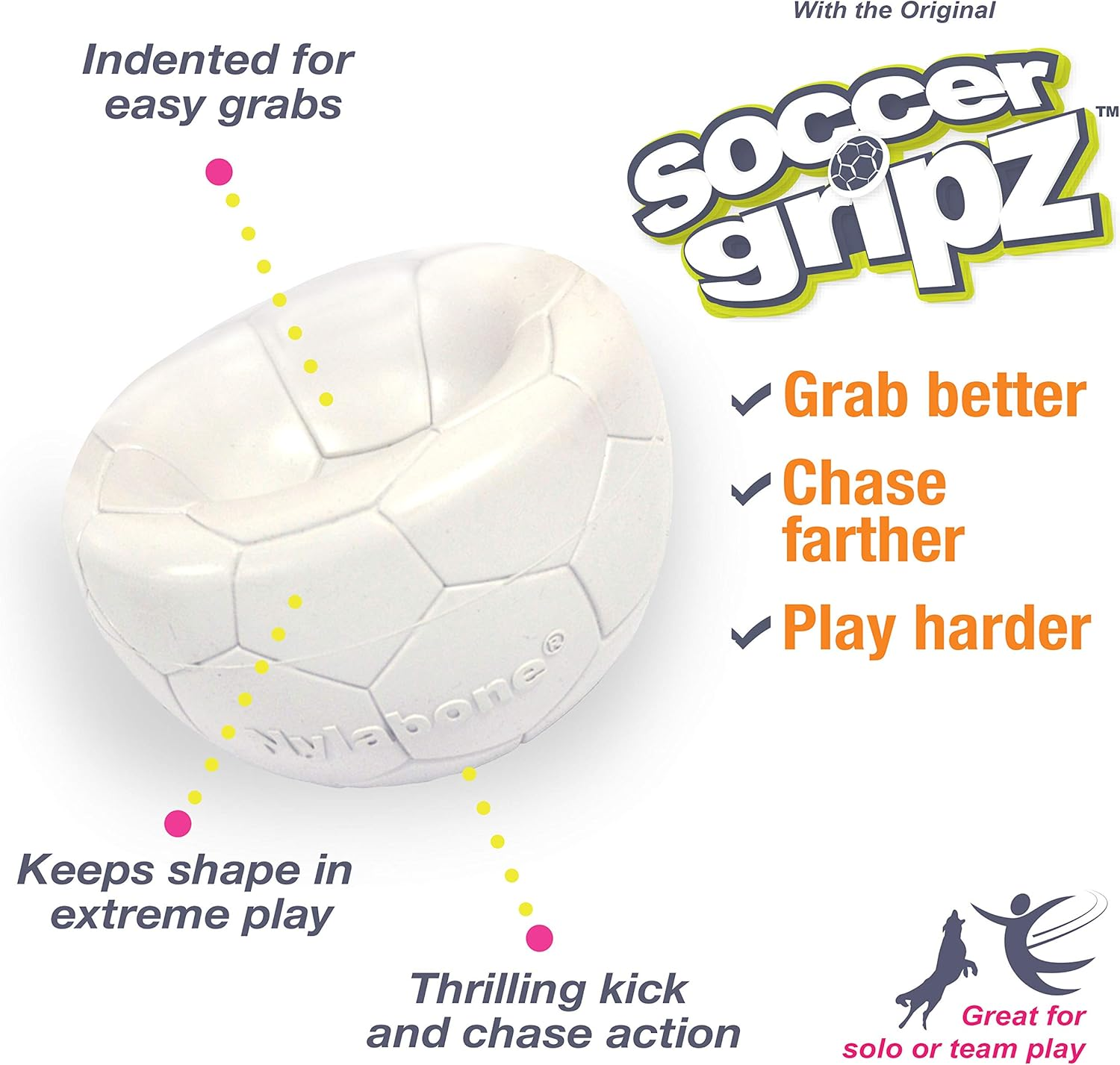 Nylabone Power Play Gripz Dog Soccer Ball Toy with Easy Pickup Design Medium - 5.5 In. image number 3