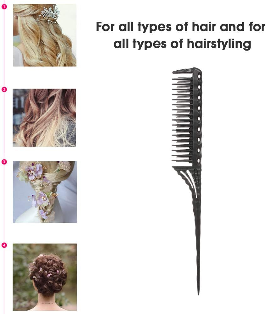 Yasao 3-Row Teeth Teasing Comb Detangling Brush Rat Tail Comb Adding Volume Back Coming Hairdressing Combs White image number 4