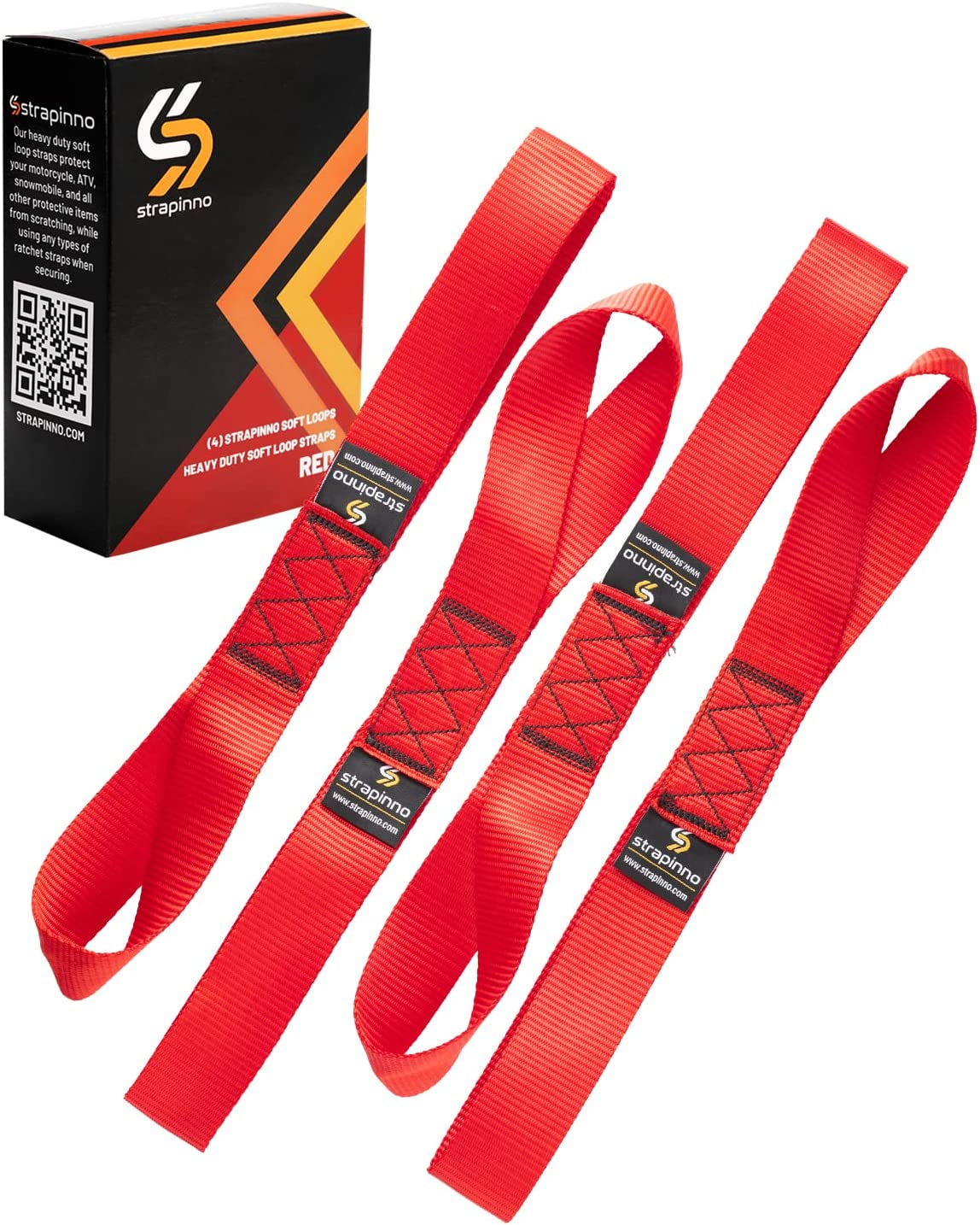 Strapinno 4Pcs. Soft Loop Tie-Down Straps -1.7 in X 17 in Straps with 10,500Lbs Breaking Strength and 3,500Lbs Working Load Limit Each, Ideal for Securing ATV, UTV, Vehicles, and Other Equipment(Red)