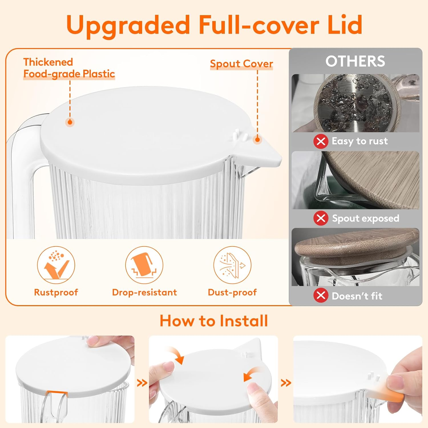 Lifewit Pitcher with Lid, 50 Oz Water Jug BAP Free Plastic, Containers Juice, Ice Tea, Drink, Lemonade Pitchers for Fridge, 2 Pack image number 2