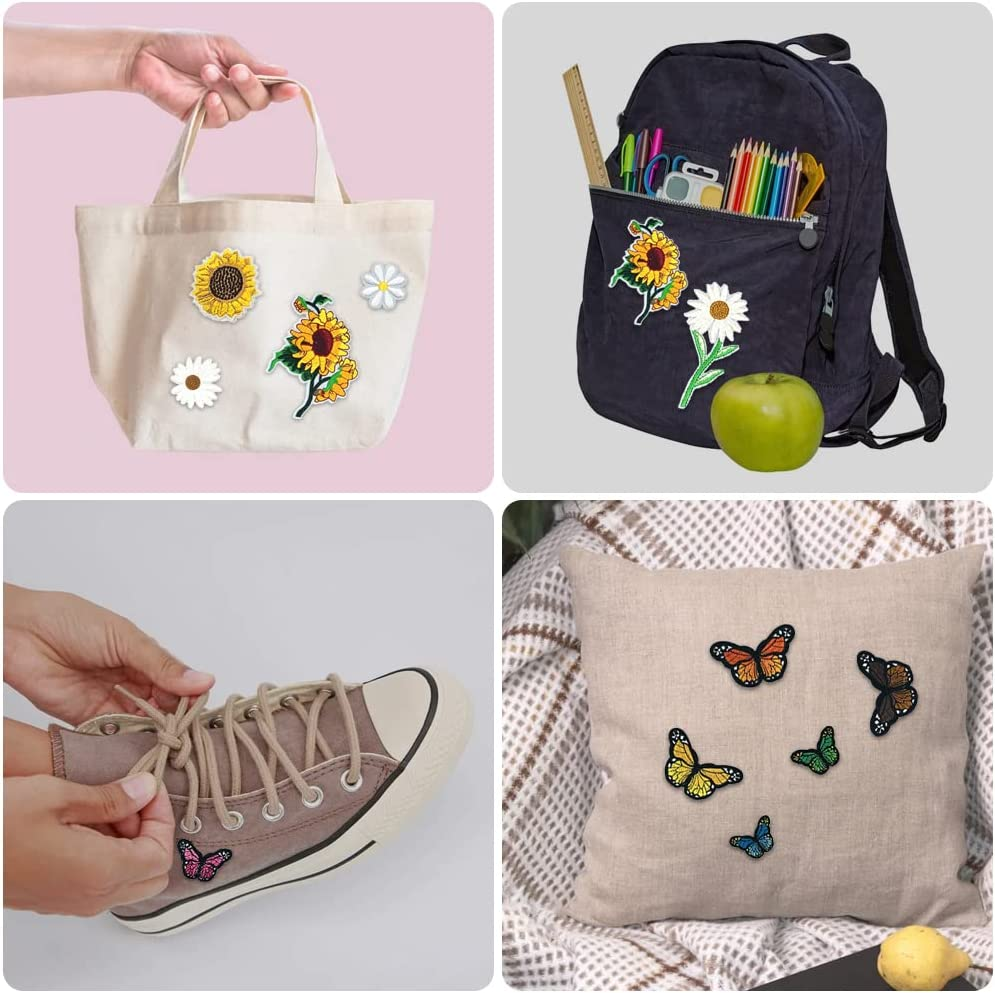 Sourceton 35 PCS Flowers Embroidered Iron on Patches, Sunflowers Butterfly Iron on Patches Set for Clothing Jeans,Bags, Arts Crafts DIY (Butterfly, Sunflower, Daisy) image number 5