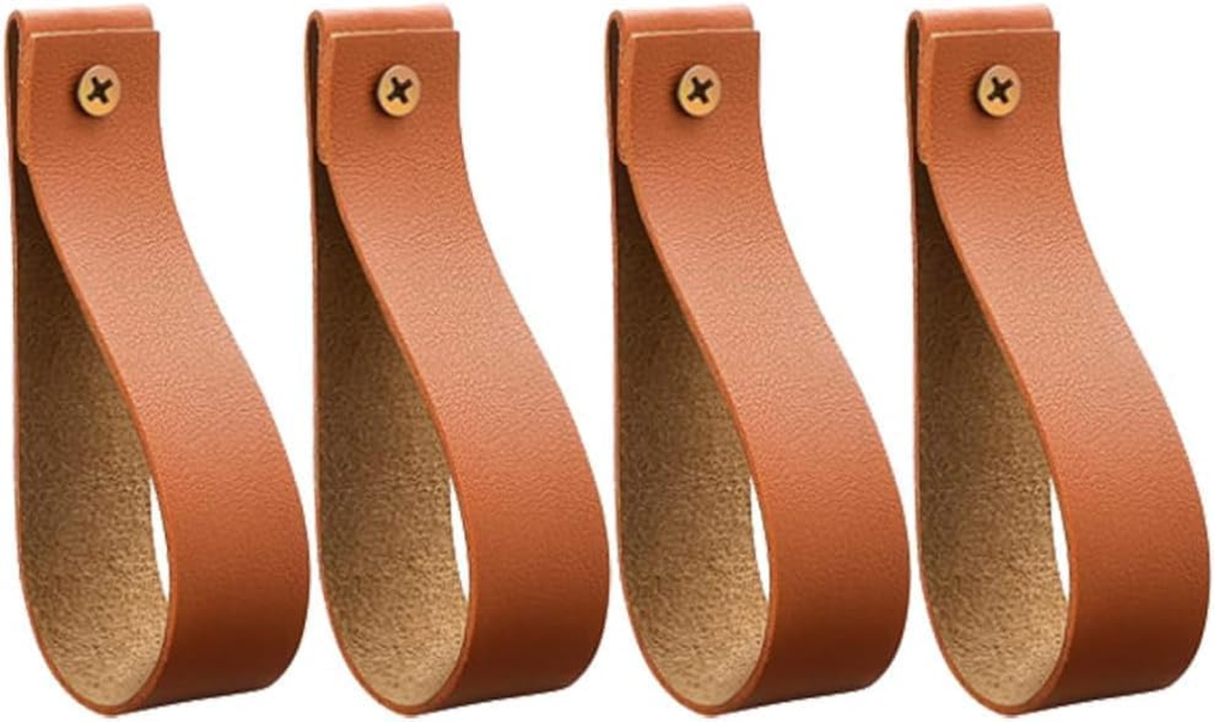 4Pcs Wezxrauo Leather Curtain Rod Holders, Bohemian Style Wall Hooks for Bathroom Bedroom Living Room, Decorative Curtain Tiebacks with Rustic Hardware