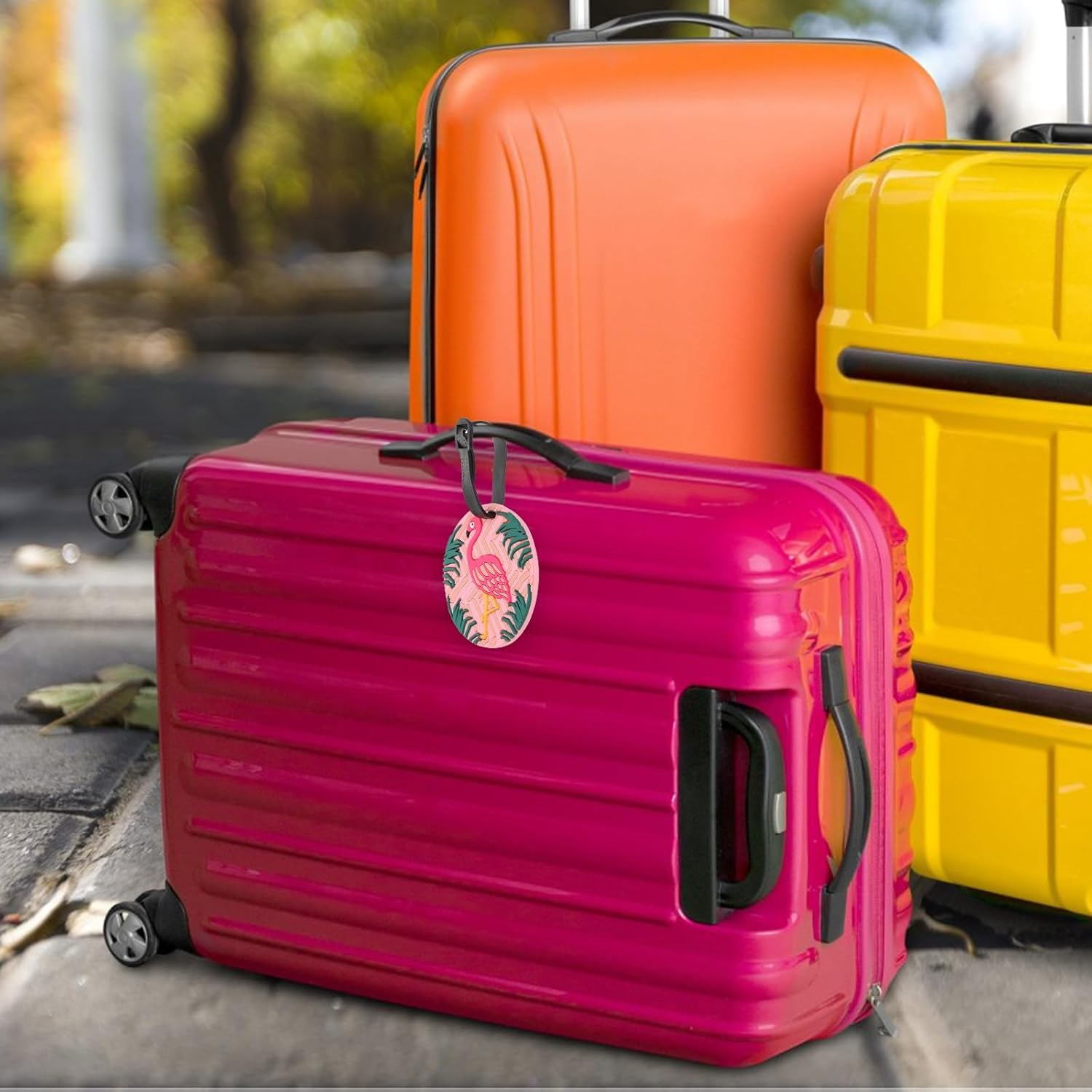 JOINPAYA 10Pcs Cartoon Luggage Tag Set with Flamingo Ice Cream Donut and Aircraft Motifs &ndash; Soft PVC Cute Suitcase Tags for Travel and Suitcases Fun Luggage for Women