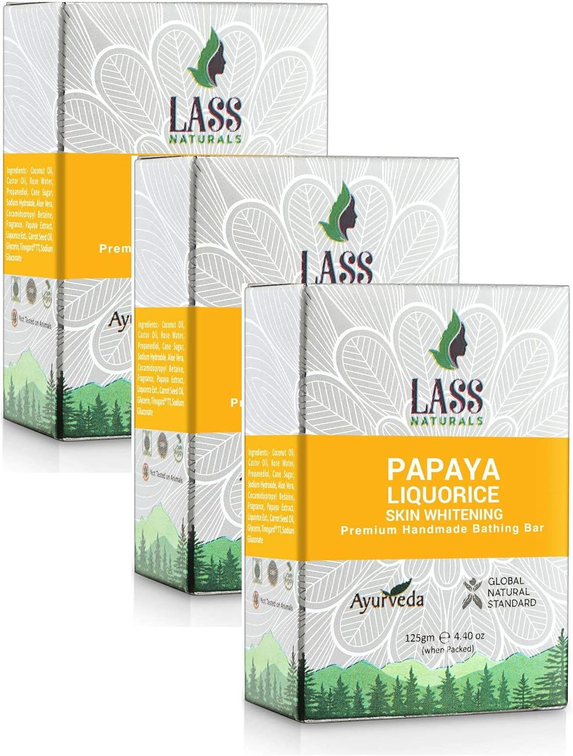 Lass Naturals Papaya & Liquorice Handmade Soap � Aromatic Soap with Essential Oils, 125 G � Skin Care (Pack of 3) image number 2