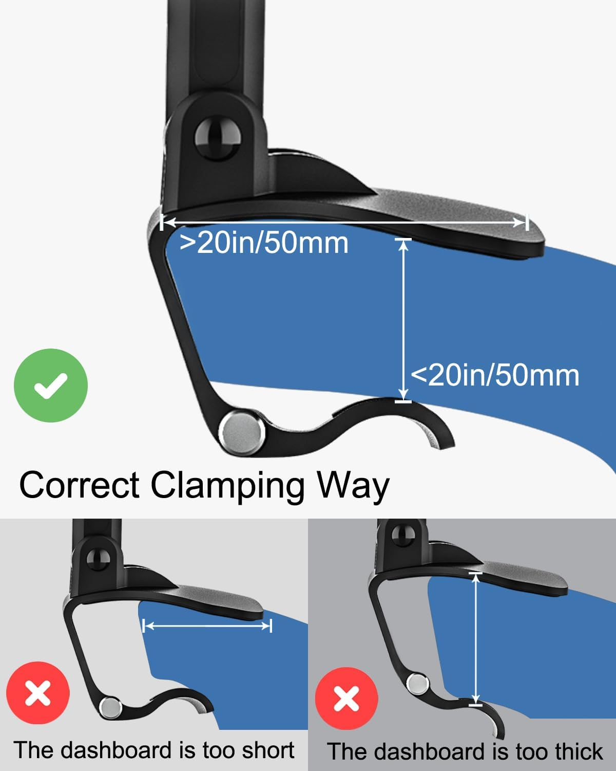 Dashboard Clip Car Phone Mount, Woleyi Car Sun Visor & Rearview Mirror Clamp Phone Tablet Holder with Adjustable Arm for Iphone 14 Pro Max 13 12 11 XS XR X 8, Ipad, More 4-11" Cell Phones and Tablets image number 1