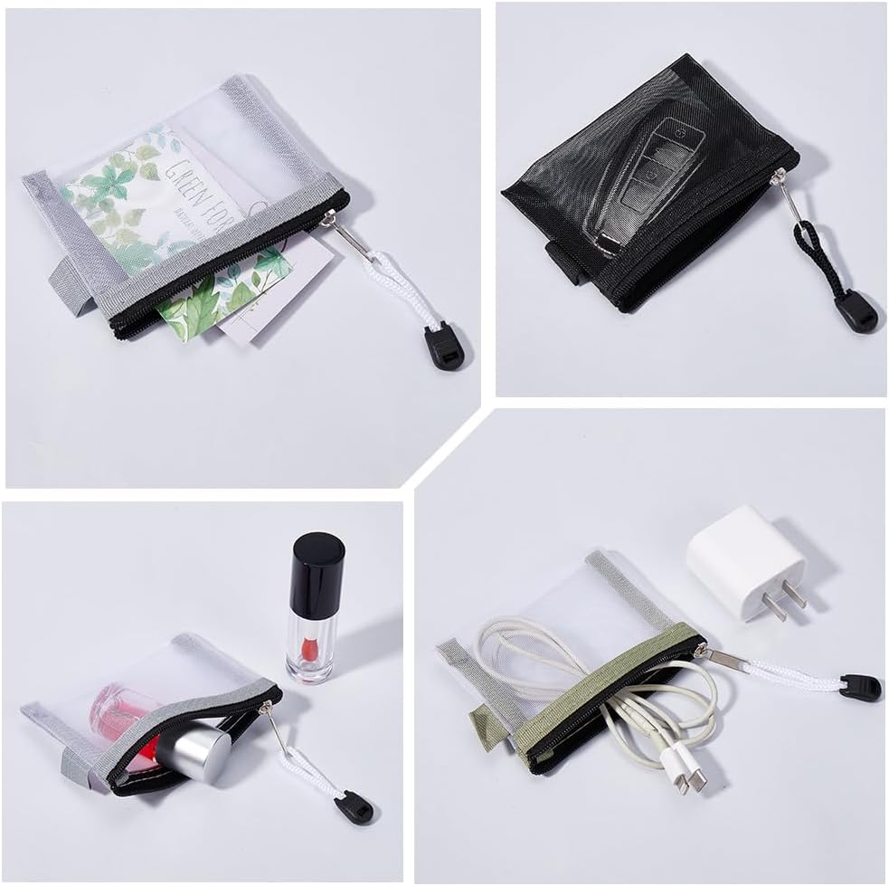 SOFPLATE 5Pcs 5 Colors 3 X 4.5 Inch Mini Zipper Mesh Bags Cosmetic Mesh Pouch Travel Nylon Portable Makeup Toiletry Bag Organizer Key Card Holder for Purse Home Office Lipstick Brushes Coin Women image number 3