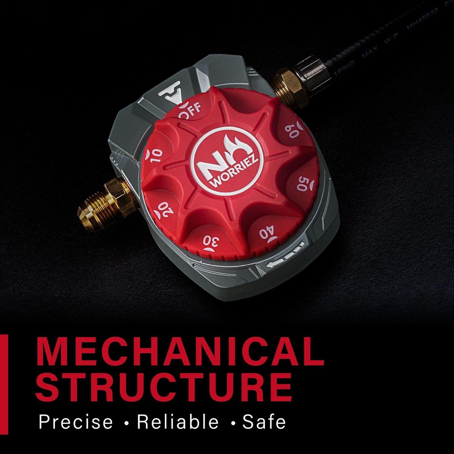 NO WORRIEZ 80,000 BTU Safety Automatic Outdoor BBQ Shut off Mechanical Structure Gas Timer for Propane Grill and Natural Gas Grill(With 3/8'' Flared Assembly Connector and Hose, Patent Pending)