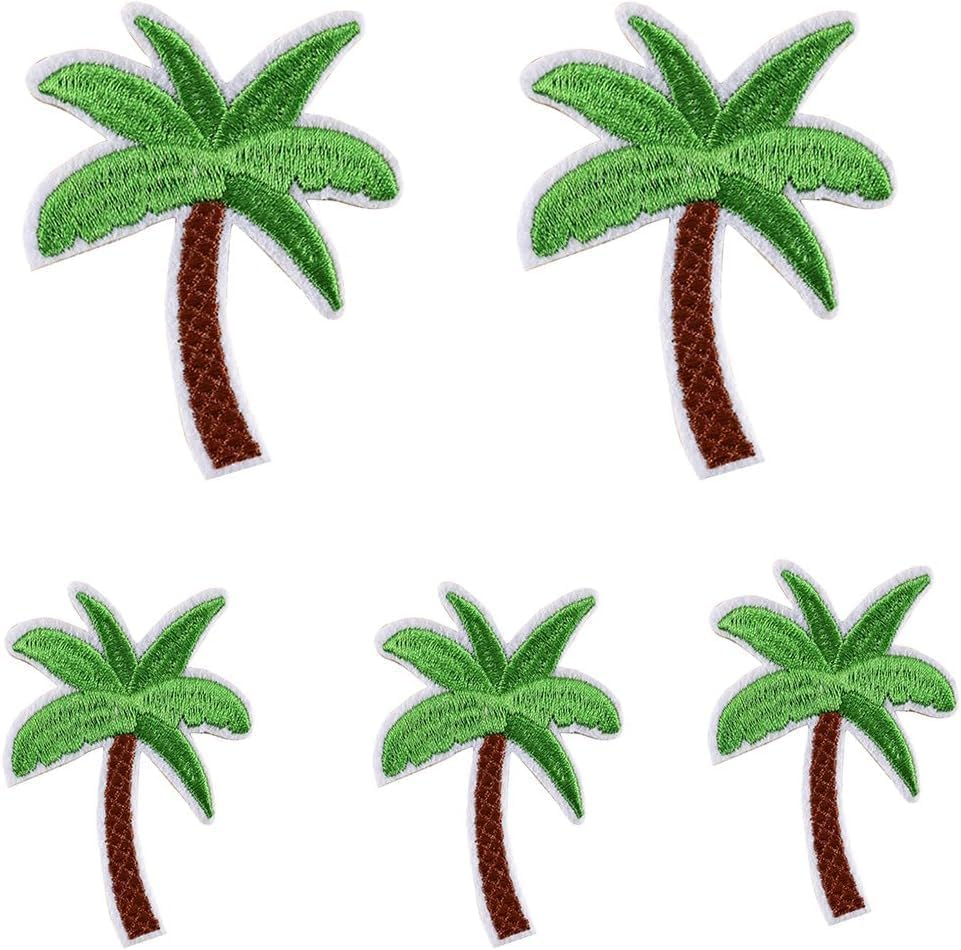 5Pcs Green Applique Art Crafts for DIY Clothing Accessories,Coconut Palm Tree Embroidered Patch Iron on Patch DIY Sewing Applique Trim and Embellishments Applique Patches, Appliques image number 4