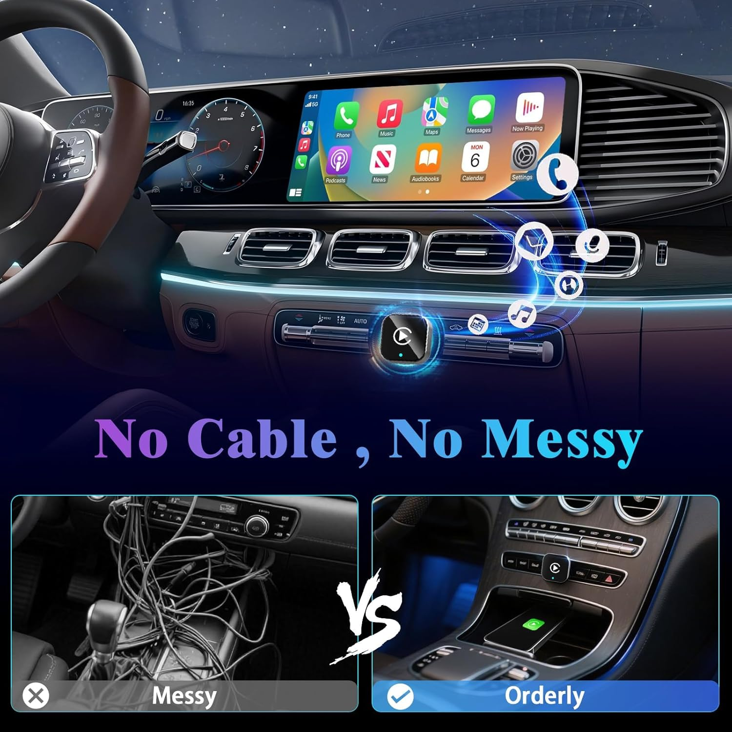 Wireless Carplay Adapter for Iphone, 2025 Upgrade Convert Wired to Wireless Car Play Dongle, Mini Size USB Design for Apple Carplay Adapter, Usb-A/Type-C, No Delay, Plug and Play & Stable Control image number 3
