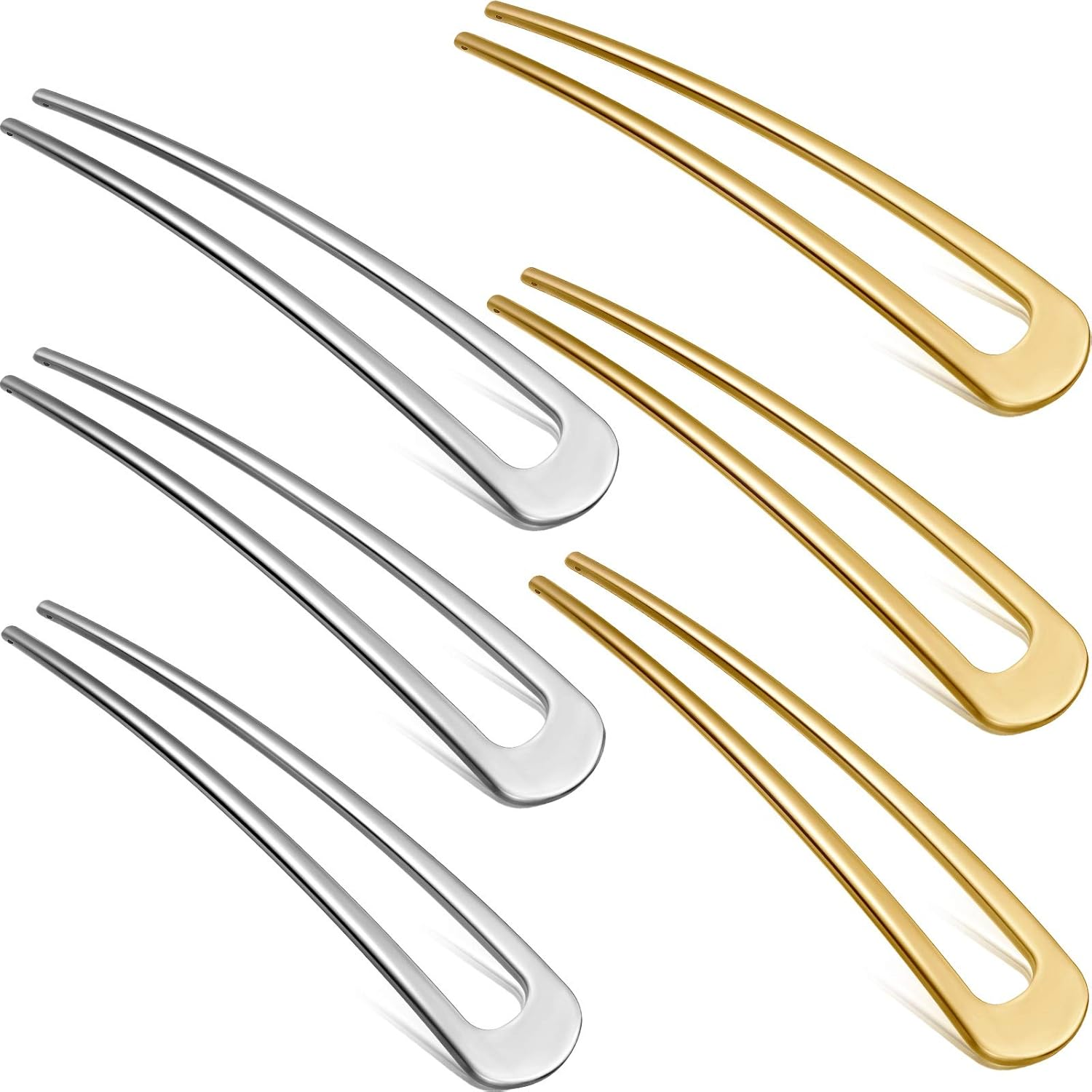 WILLBOND 6 Pcs French Hair Pins for Women French Twist Hairpins 4 Inch Metal Hair Forks U Shaped Long Chignon 2 Prong Sticks Hairpin for Lady Hairstyle Accessories(Gold, Silver) image number 5