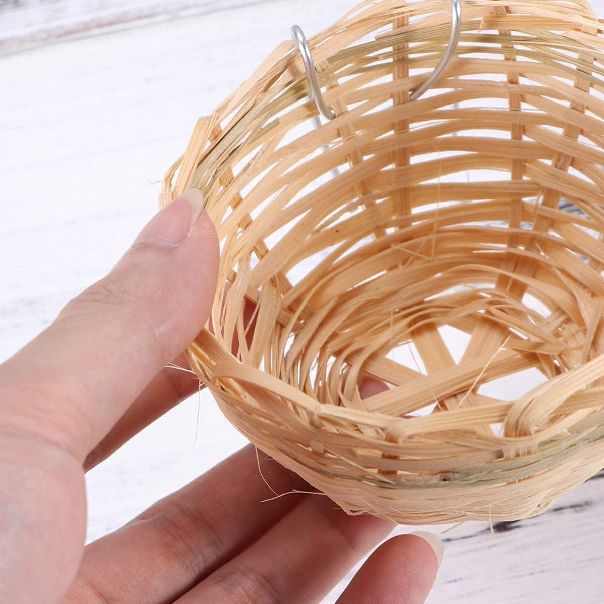 ANCLLO 3Pcs Natural Bamboo Handmade Bird Nest with Hook Bird House for Resting Feeding Breeding Bird Cage Parakeets Parrots and Small Animals image number 1