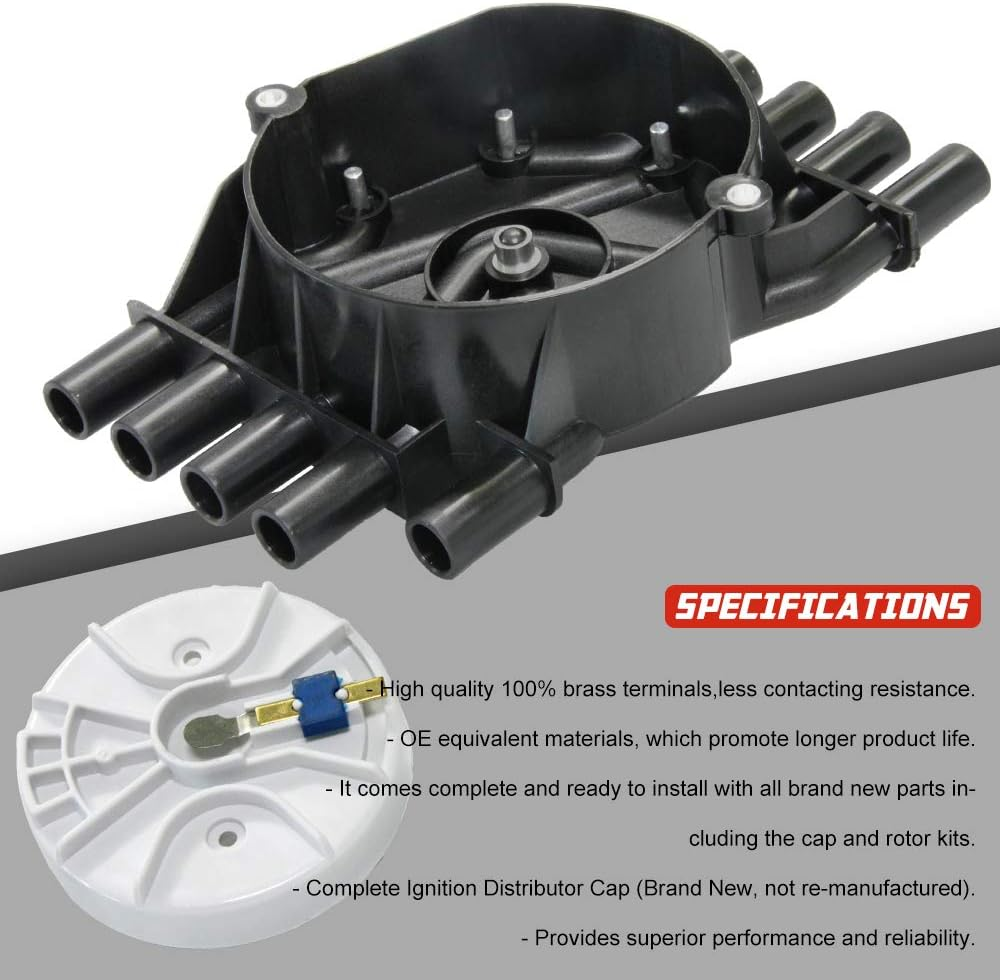 Ignition Distributor Cap and Rotor Kit Compatible with Chevy GMC Cadillac Vortec V8 5.0L 5.7L 7.4L Ignition Distributor Set Brass Terminals with OE Part # DR474 DR331 image number 6