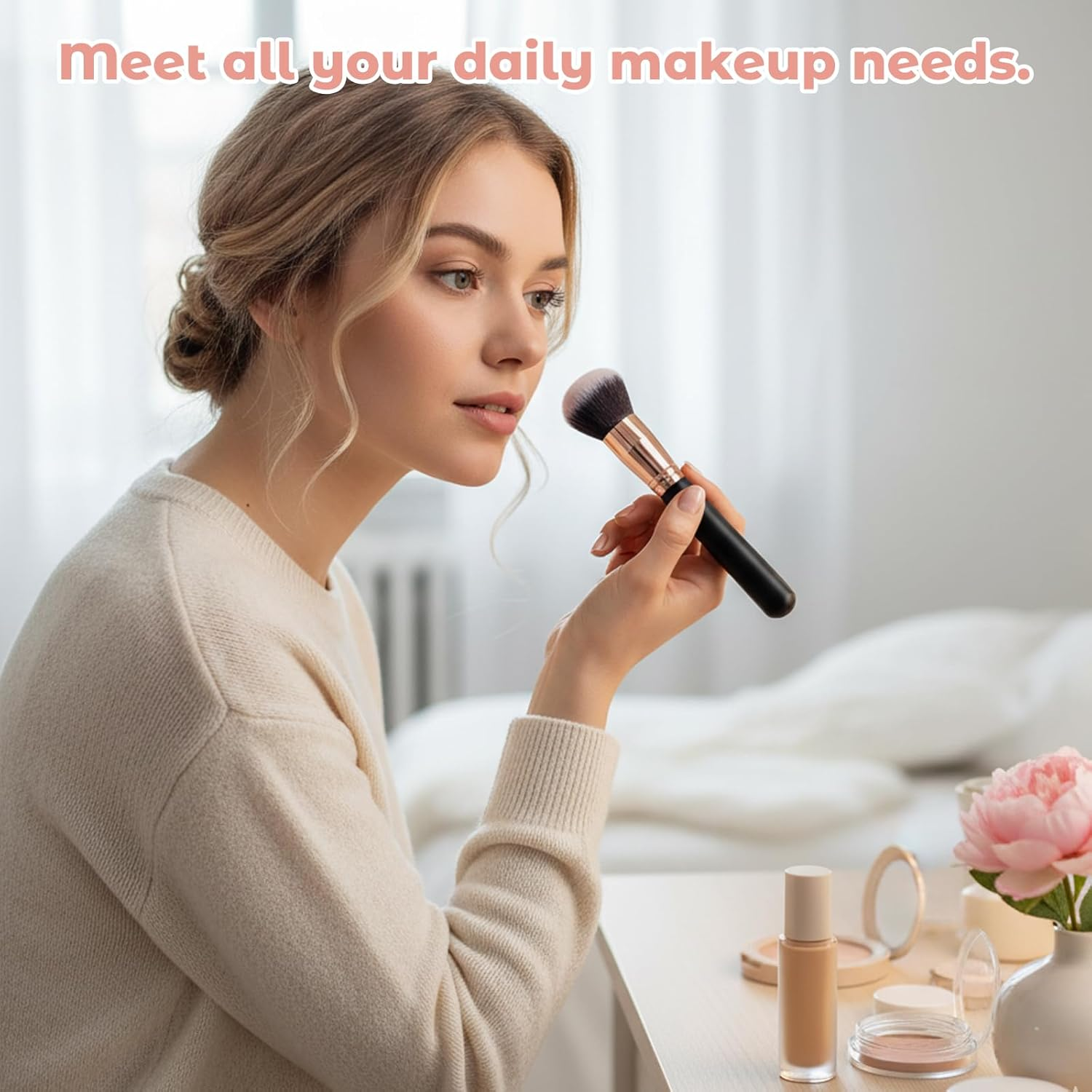 3 Pieces Kabuki Foundation Brush Flat Top Professional Face & Body Makeup Brush for Liquid image number 6