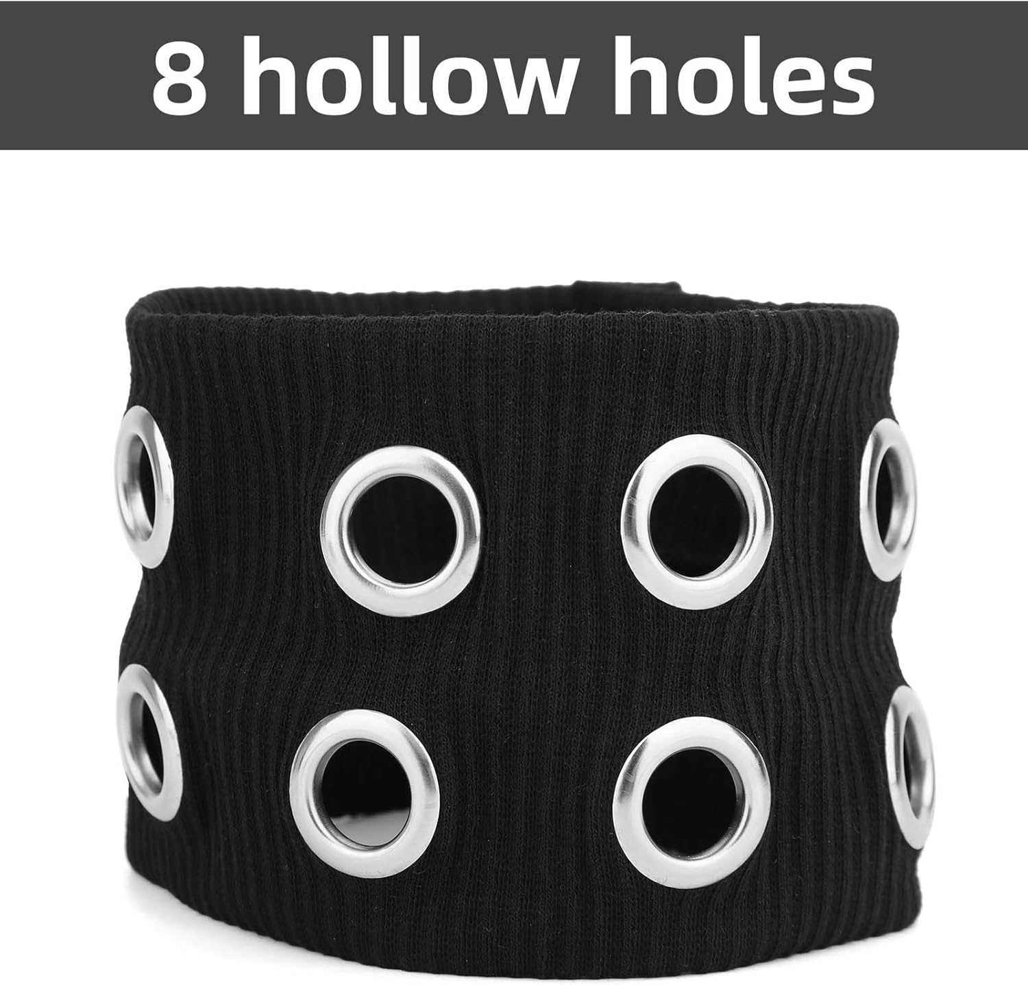 Lasuroa Women Hollow Out Eyelets Elastic Headband, Wide Eyelet Headband Stylish Punk Hairband for Women Hair Accessories for Yoga Workout Running (Black) image number 6