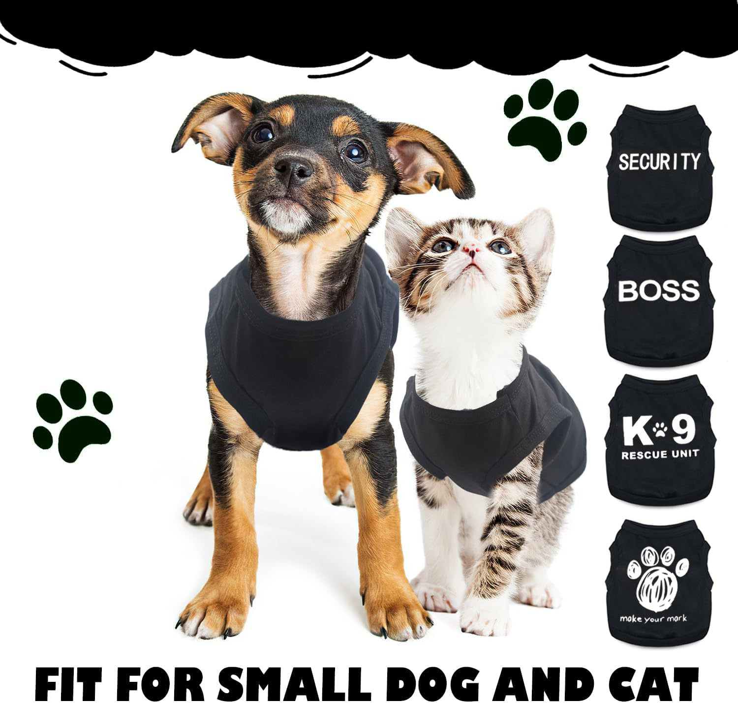 4-Pack Dog Clothes for Small Dogs Boy Male Summer Black Letter Security Puppy Shirts Cute Cool Breathable Clothes for Chihuahua Yorkie Shih Tzu Dachshund Pet Cat Outfit Clothing, Medium image number 2