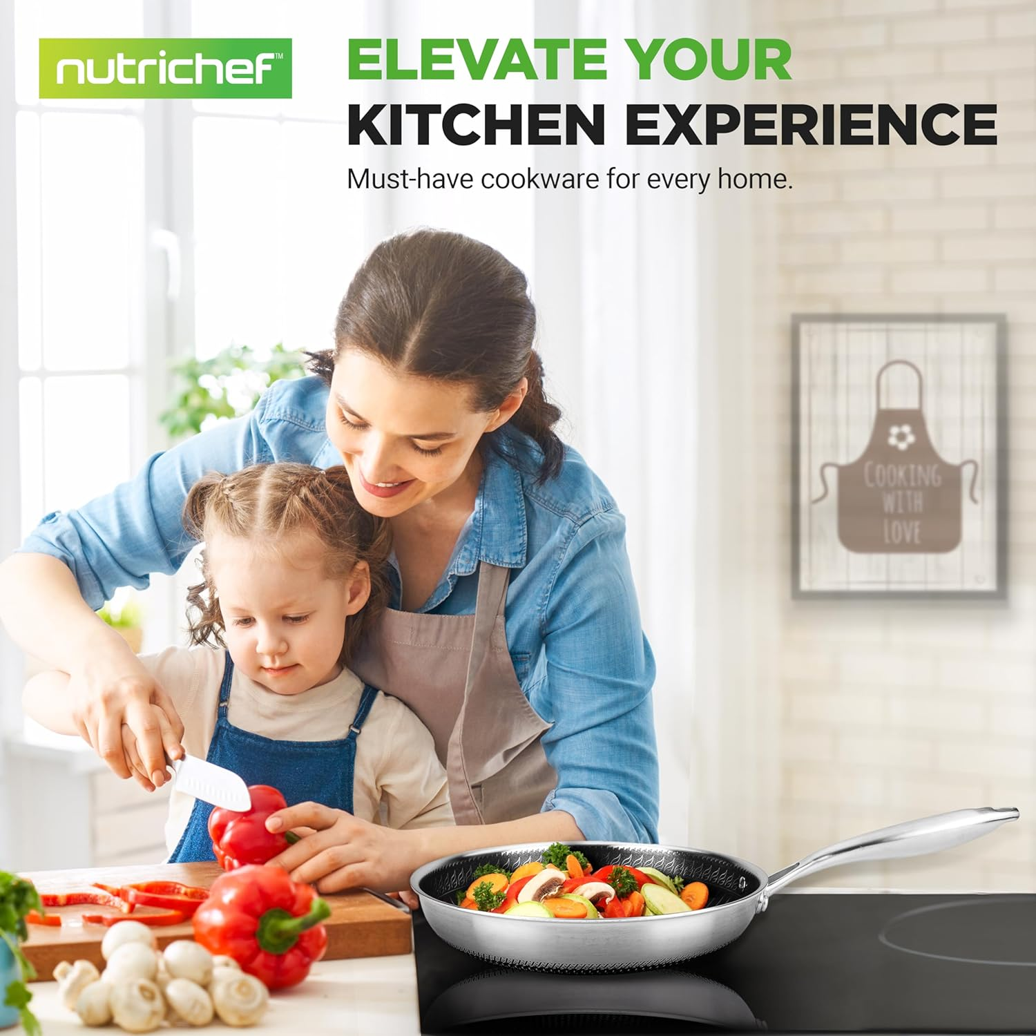 Nutrichef 6-Piece Cookware Set Stainless Steel - Triply Kitchenware Pans Set Kitchen Cookware W/Dakin Etching Non-Stick Coating - Small, Medium, & Large Stir Fry Pan with Lid - NC3PFRY3 image number 6