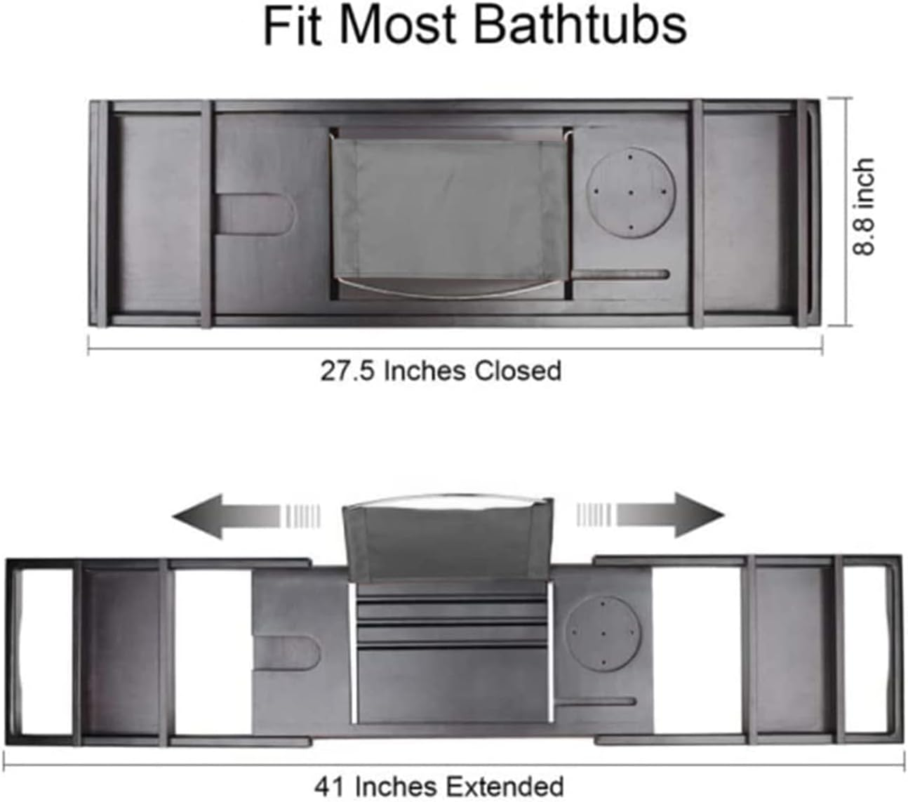 AIWFL Bath Caddy Tray, Adjustable Bathtub Tray with Book & Wine Holder, Black, Lacquered Bamboo Wood, Ideal for Relaxation image number 5