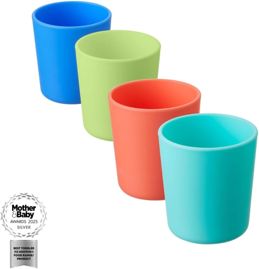 Nuby Brights Tumblers Drinking Glasses - Colorful Plastic Cups for Kids - Durable & Lightweight Water Cups Tableware Set - for Toddlers 12M+ (2-Pack)