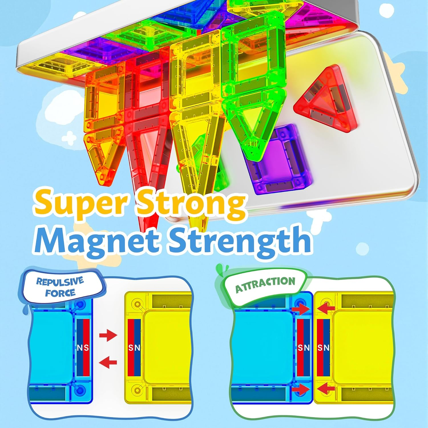 41PCS Travel Magnetic Tiles for Kids Ages 3-5 4-8 with Iron Box Magnet Mini Building Block Kids Plane Toys for 3 4 5 6 7+Year Old Boy Girl Toddler Preschool STEM Construction Christmas Birthday Gifts image number 5