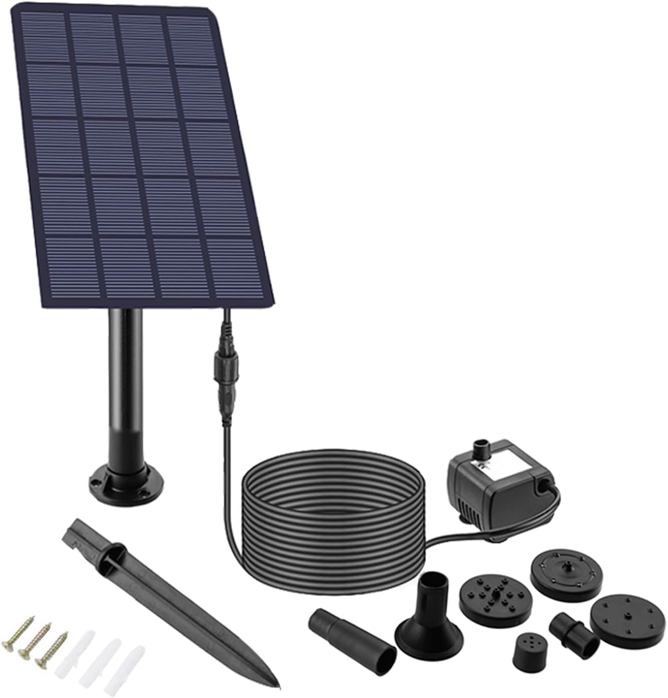 Solar Fountain 1.5W Electric Water Pump with 4 Nozzles for Garden Courtyard Pond Bird Bath Decor Black Black image number 6