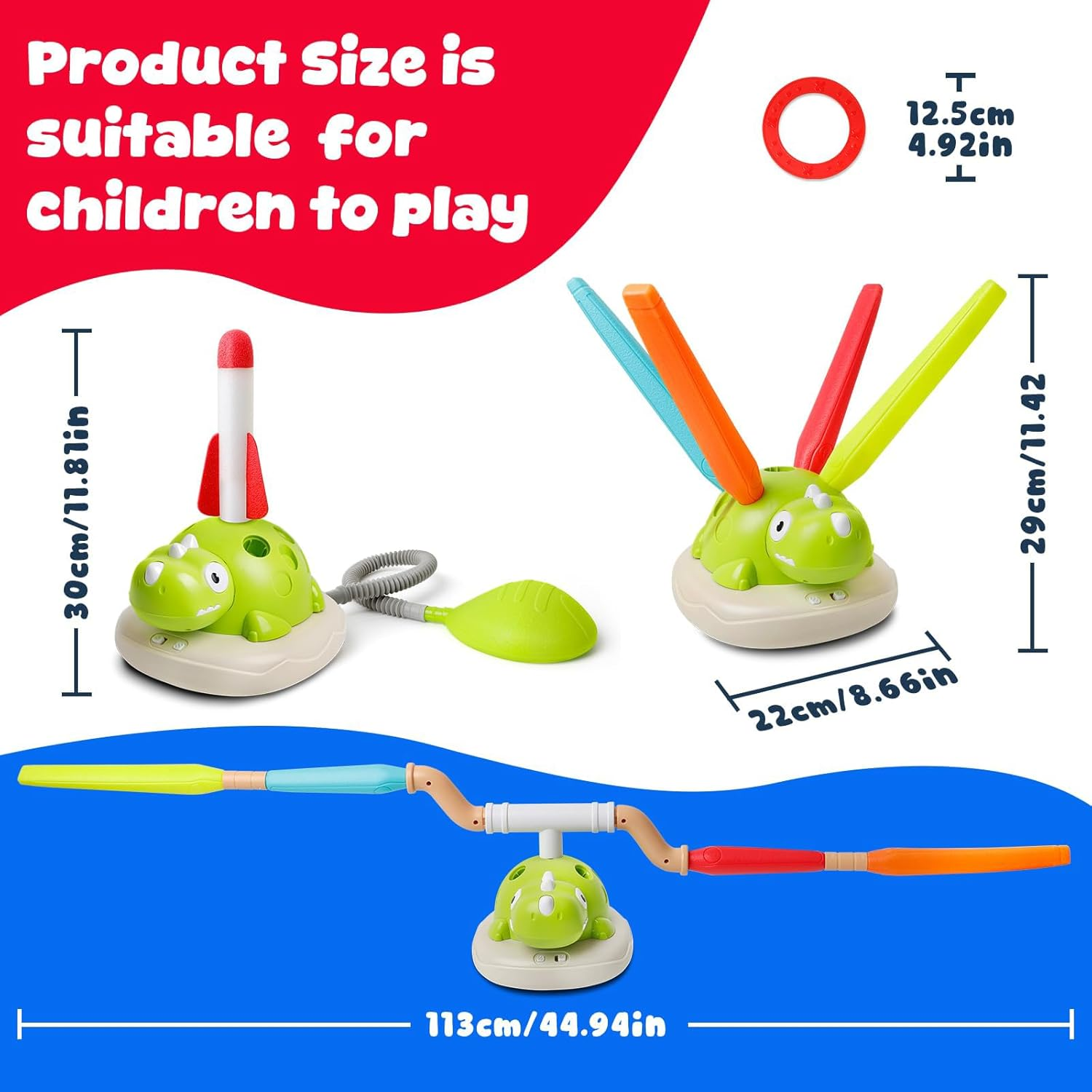 3 in 1 Dinosaur Rocket Launcher Toy &ndash; Musical Jump & Ring Toss Game for Kids image number 4