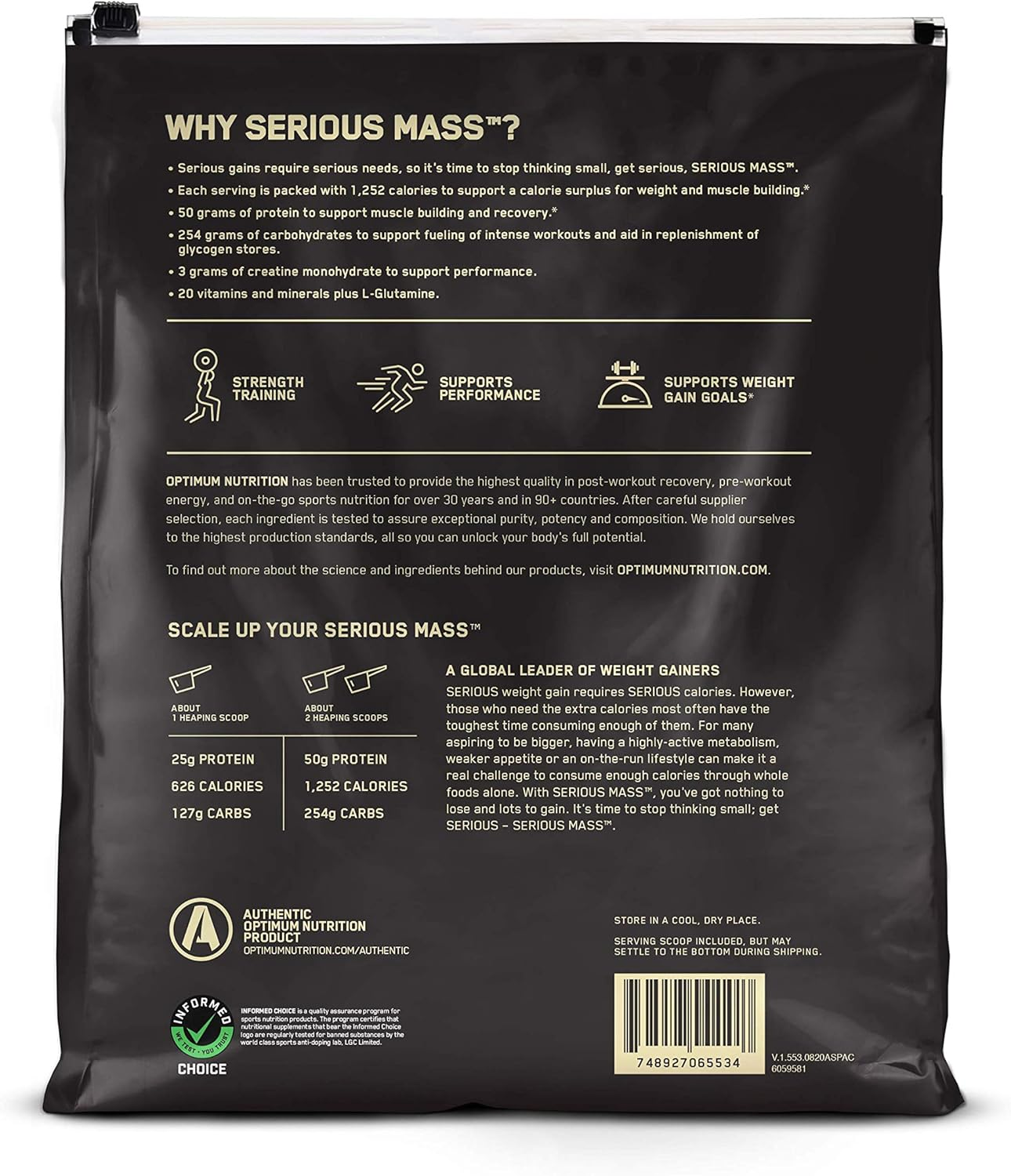 OPTIMUM NUTRITION Serious Mass Protein Powder Gainer, Strawberry, 5.44Kg image number 4