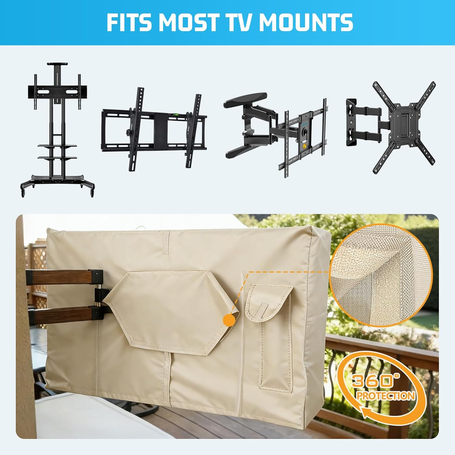 Outdoor TV Cover 41 to 43 Inch Weatherproof, Waterproof outside TV Covers Heavy Duty 600D Oxford TV Covers Outdoor TV Screen Protectors Shield with Zippers for Flat Screen Outdoor Tvs image number 4