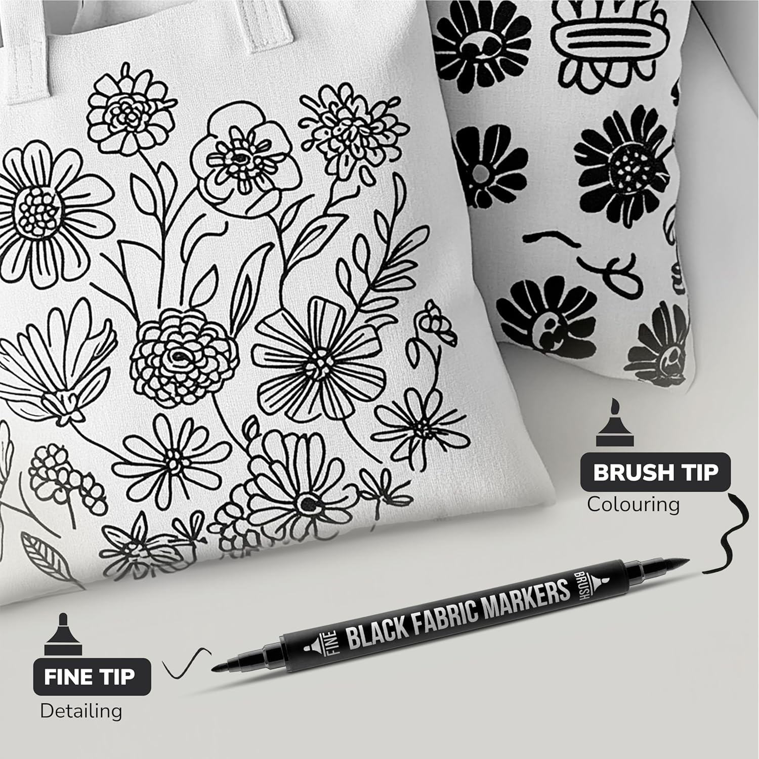 Zenacolor 5 Dual-Tip Black Fabric Markers Permanent for Clothes - Fabric Paint Pens for Personalizing Shirts Bags Hats Canvas and Textiles image number 4