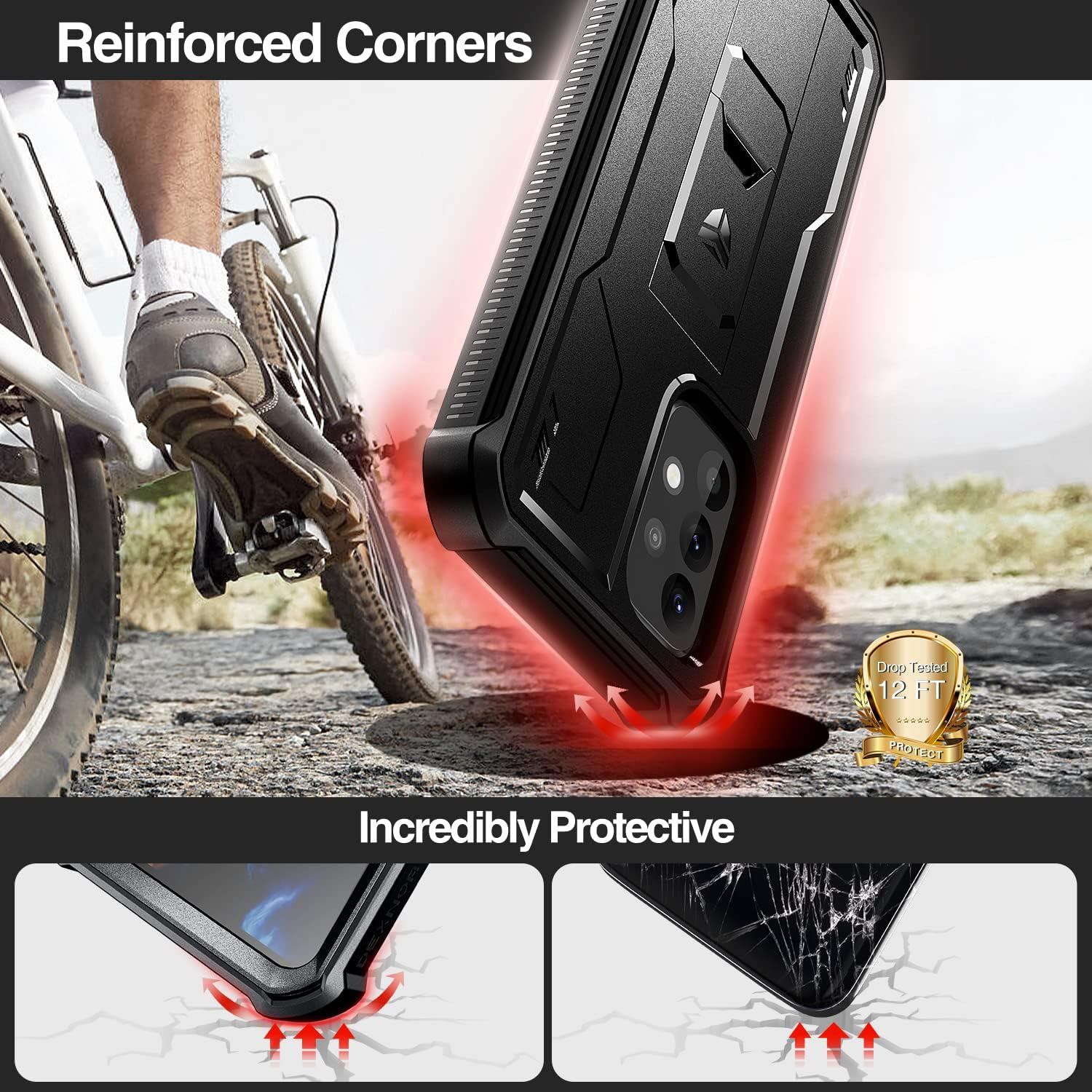 Dexnor for Samsung Galaxy A53 Case Built-In Screen Protector and Kickstand 360 Full Body Heavy Duty Military Grade Protection Shockproof Protective Cover for Samsung Galaxy A53 - Black