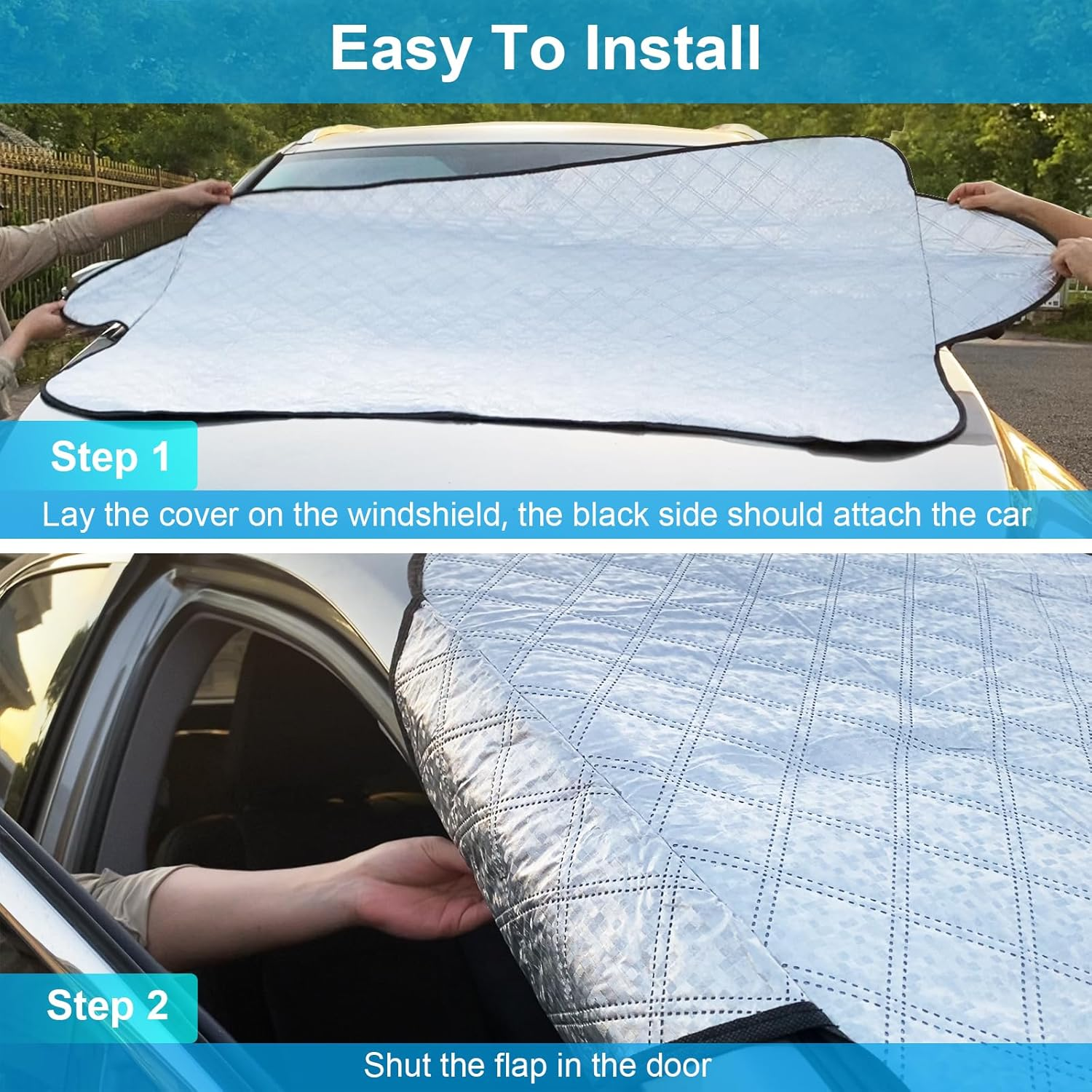 Car Windshield Snow Cover, Automotive Windshield Cover for Snow, Ice, Sun Frost Guard Windshield Cover Dust Cover Car Protector for Winter Summer(146X114Cm) image number 2