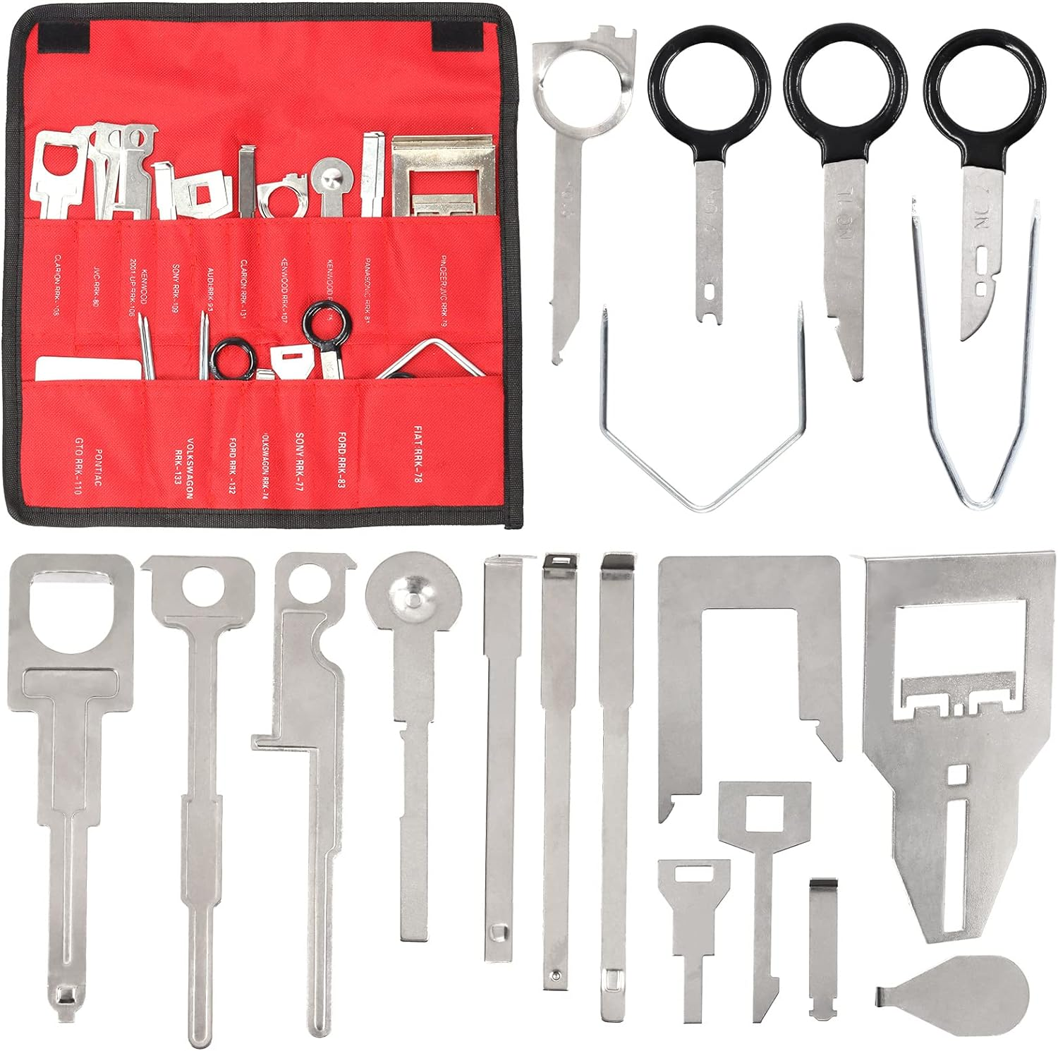 Swpeet 39Pcs Professional Radio Removal Keys Tool Kit, Stereo Radio Removal Tool Key Kit Car and Truck Stereo DIN Removal Keys Stereo Compatible with Mercedes/Bmw/Vw/Audi/Ford