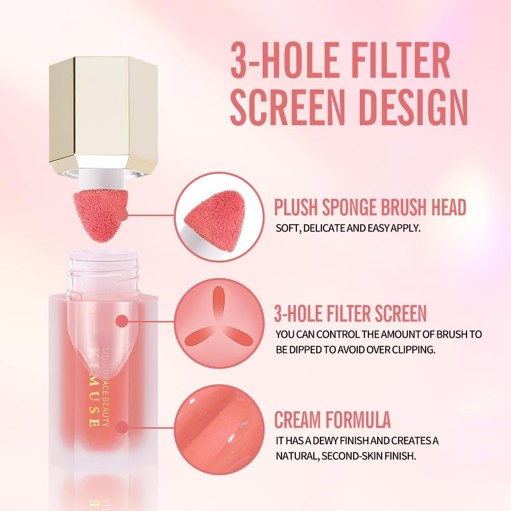 KIMUSE Soft Cream Blush Makeup, Liquid for Cheeks, Weightless, Long-Wearing, Smudge Proof, Natural-Looking, Dewy Finish, Skin Tint Makeup 0.135 Fl Oz / 4 Ml (Alice-Rose Flush) ,1 image number 4
