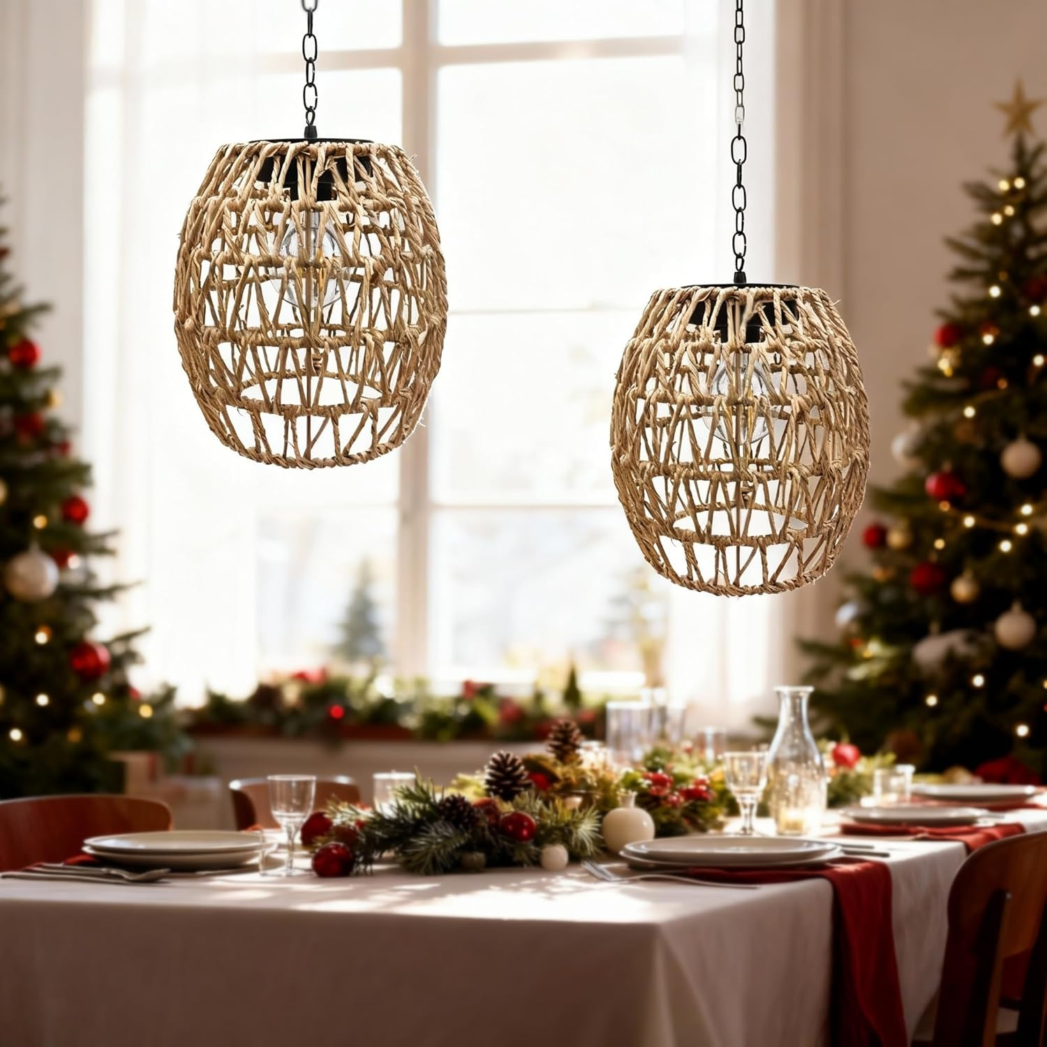 Pearlstar Solar Lights for Outdoor Hanging, Rattan Solar Lanterns for Outdoor Use with Chain, Lanterns Outdoor Weatherproof, Boho Decoration for Garden, Balcony, Patio, Courtyard and Table