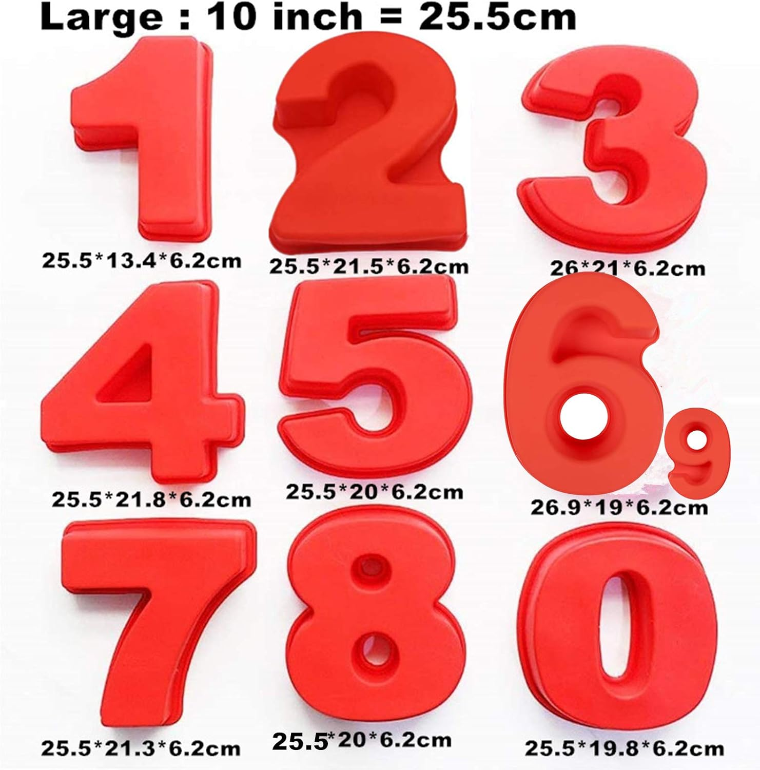 10 Inch 9 Pieces Large Size Number Moulds Baking Forms Silicone Number Mold Cake Pan (10 Inch) image number 5