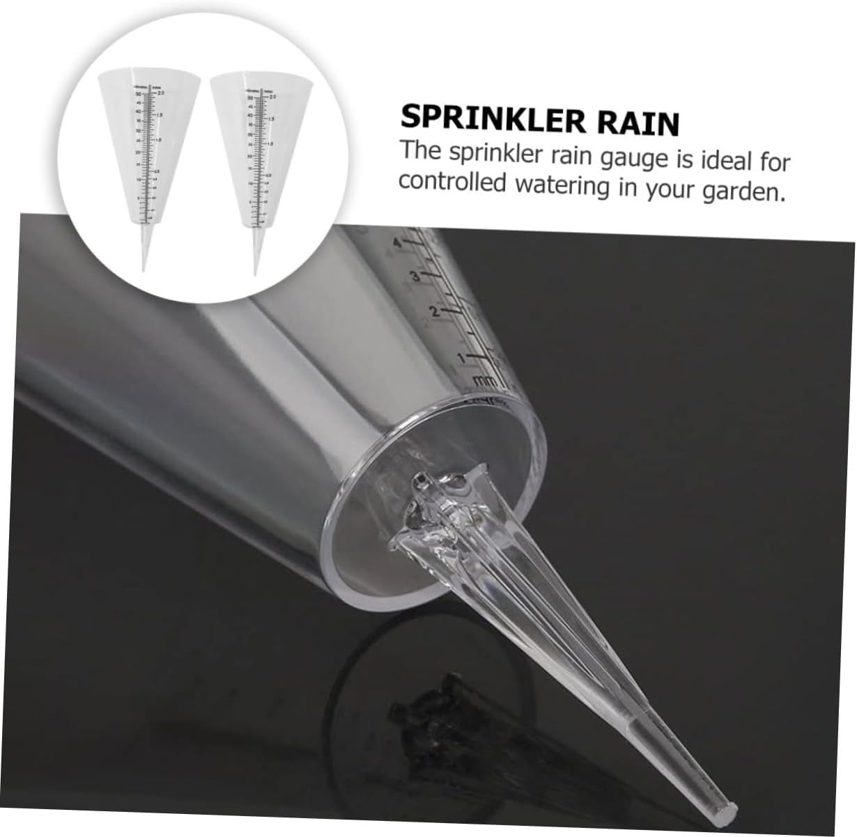 2Pcs Transparent Cone Shaped Garden Rain Gauge Outdoor Rainfall Measuring Cup with Spike for Easy Soil Installation Accurate Water Level Monitoring image number 2