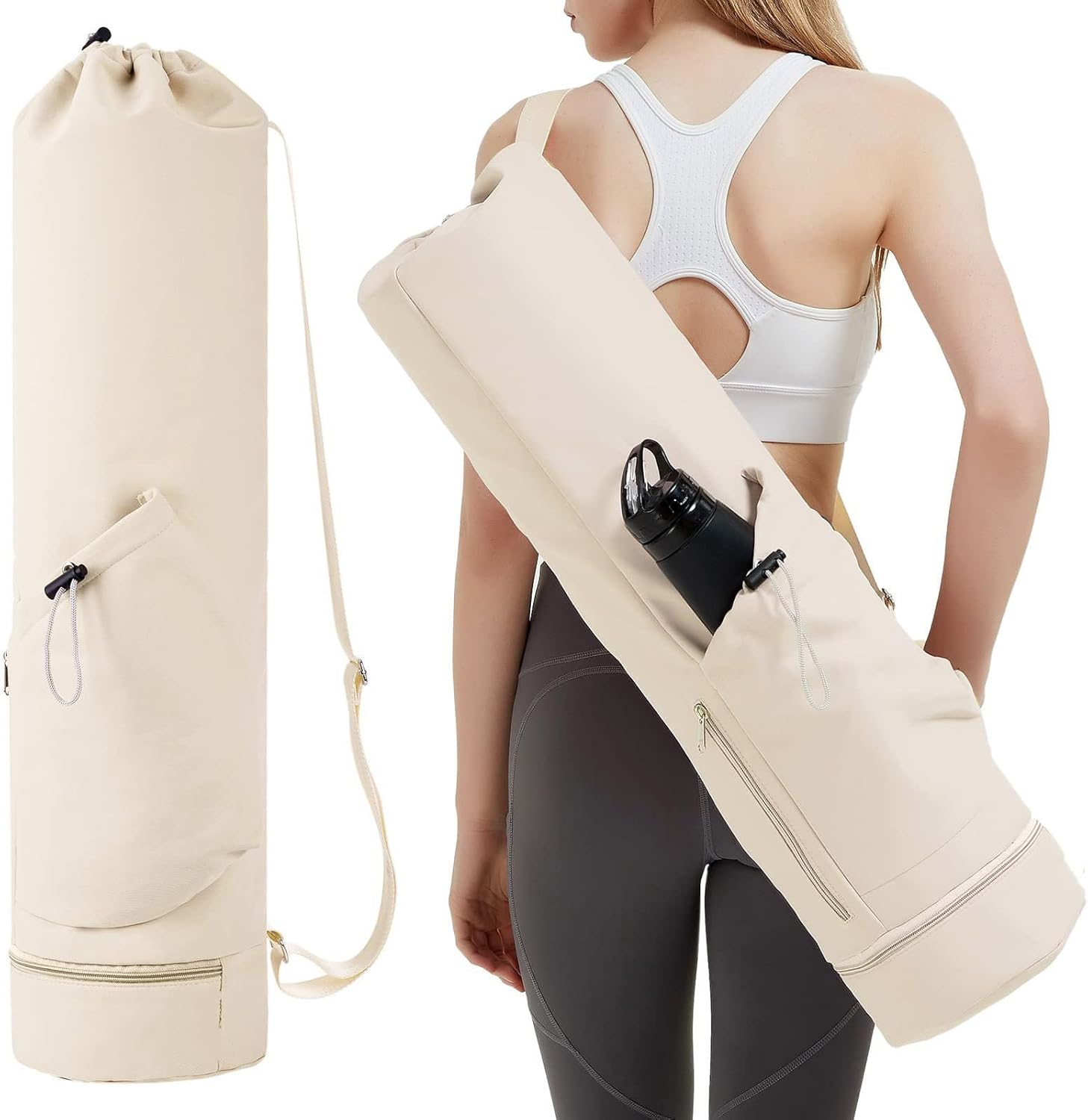 AIMALL Yoga Mat Portable Backpack, Multifunctional Travel Sports Fitness Bag, 75X19Cm (29.5X7.5 Inches), Beige, Pink, or Black