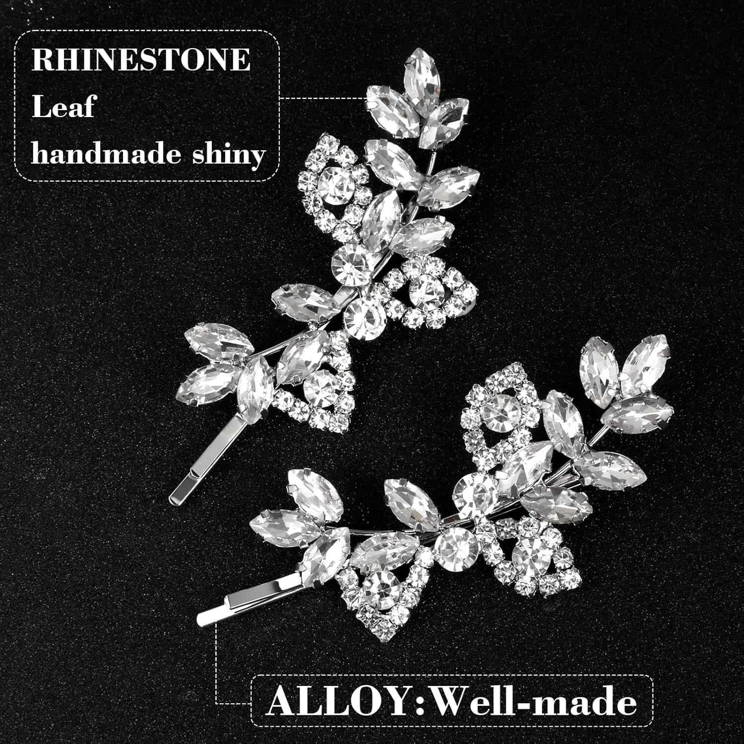 JSRQT Silver Crystal Rhinestone Hair Clips, Wedding Leaf Crystal Hair Pins, Bridal Headpiece Hair Accessories for Women and Girls Pack of 2 image number 3